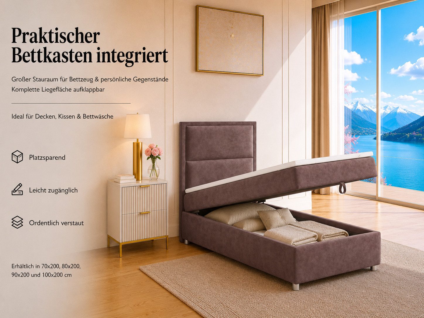 Best for Home Boxspringbett K-11 SINGLE mit Bettkasten, Bonellfederkern, Komfort Topper H3 (Hotelbett, Einzelbett, Kinderbett, Juniorbett, 5-St., 70x200 80x200  – Bild 5 von 5