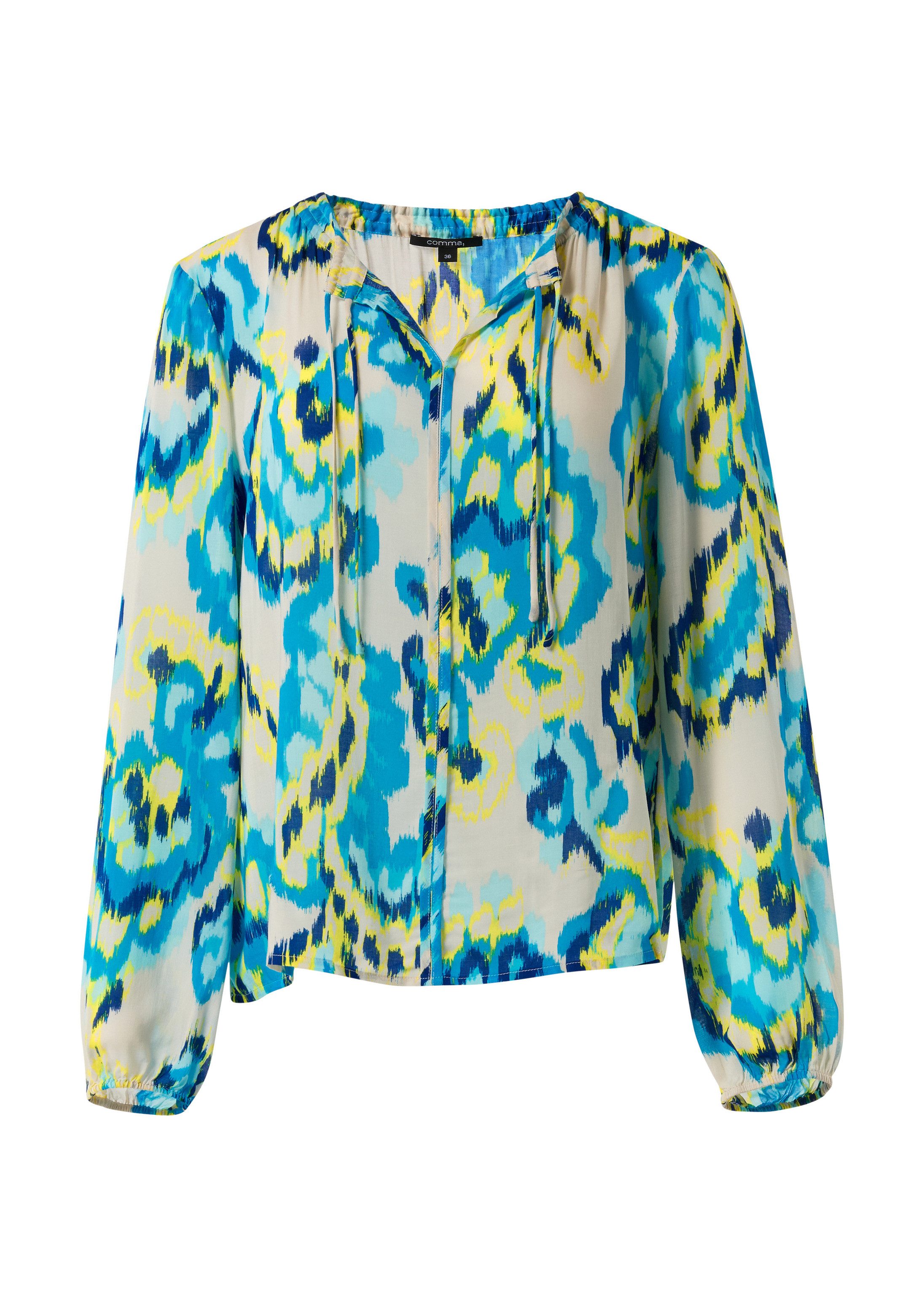 comma Langarmbluse Bluse Luftige Viskosebluse mit All-over-Print im Relaxed Fit