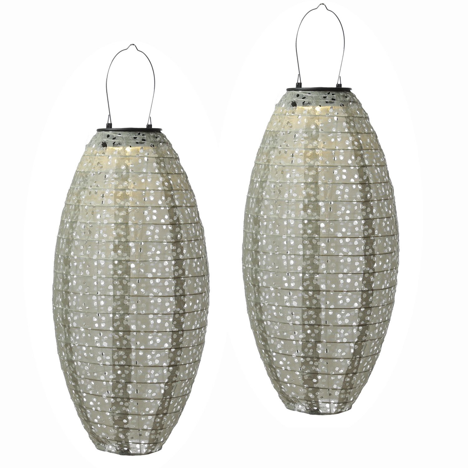 MARELIDA LED Lampion Solar Gartenlampions oval Blumenmuster grün 40cm Balkon Terrasse 2St., LED Classic, warmweiß (2100K bis 3000K)