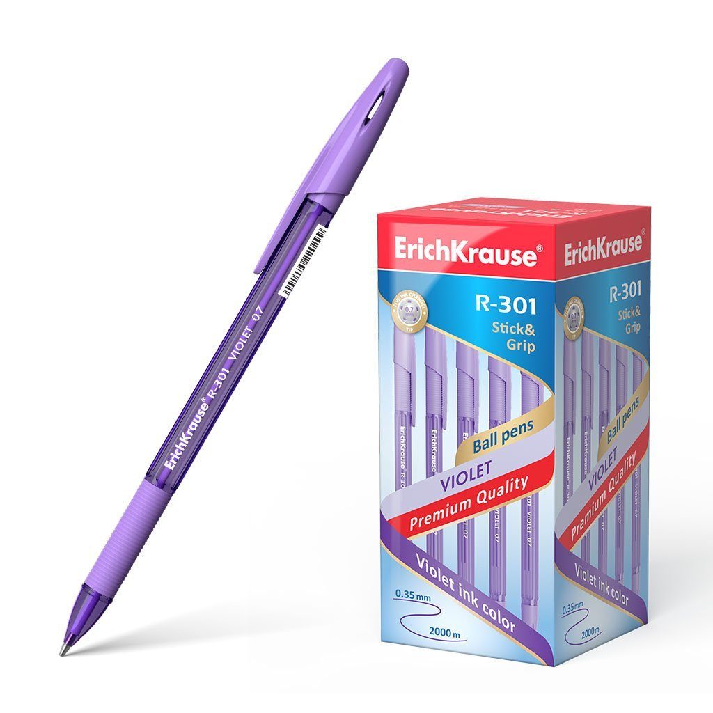 Erich Krause Kugelschreiber, Kugelschreiber R-301 Violett Stick 0.7 Gummigriff 50er Pack Tinte Lila