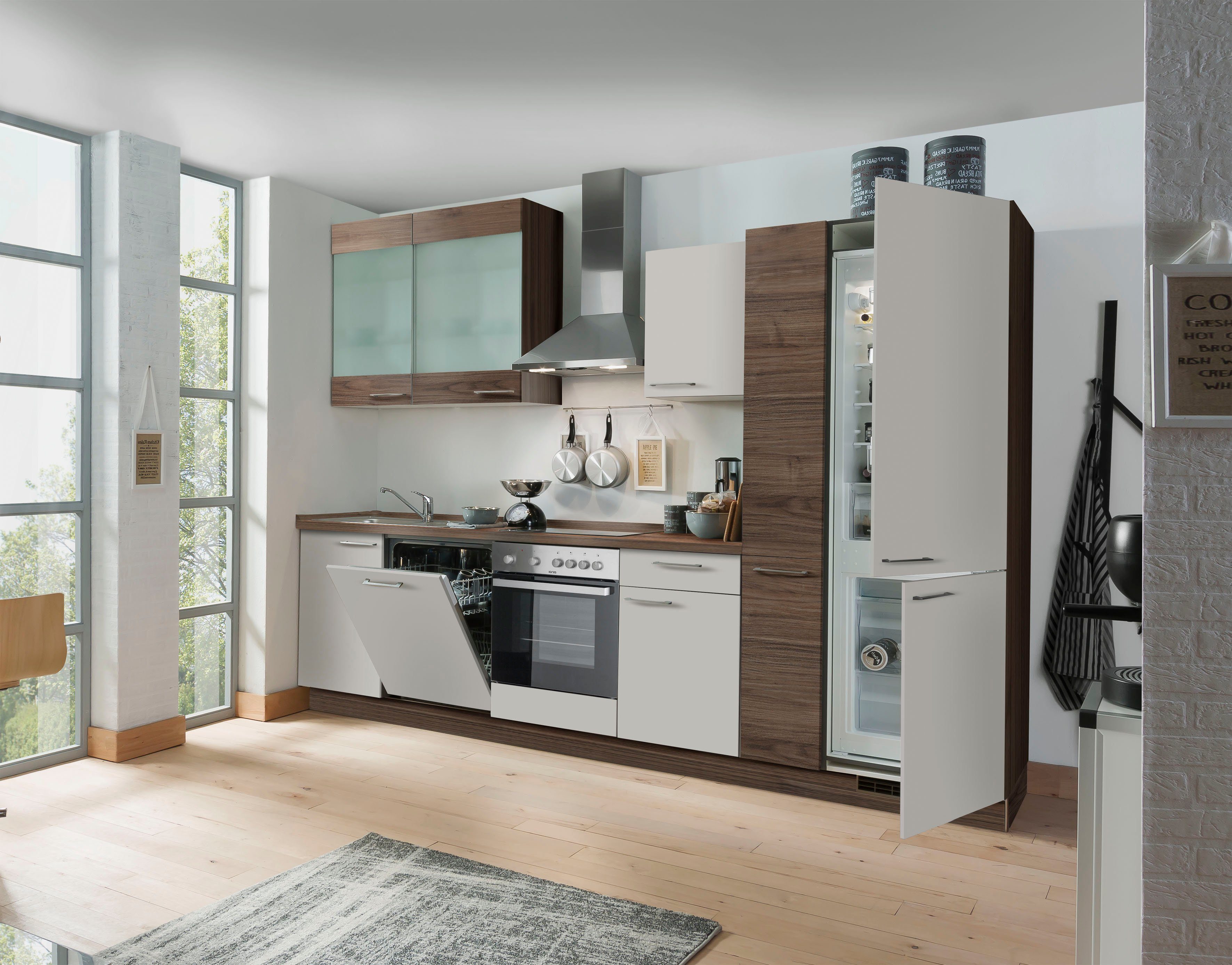 Express Küchen Küchenzeile Trea, vormontiert, mit Vollauszug und  Soft-Close-Funktion, Breite 310 cm