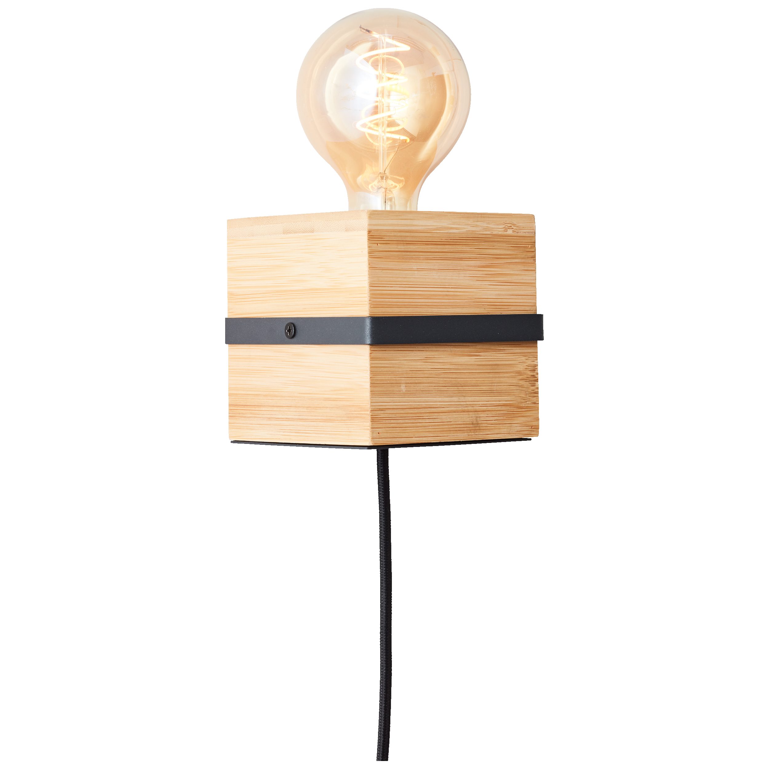 Lightbox Wandleuchte, ohne Leuchtmittel, Wandlampe mit Schalter & Stecker, 10 x 10 x 10 cm, E27, Metall/Bambus