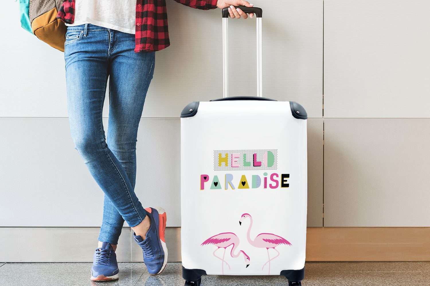 Sommer, 4 - Reisetasche rollen, Trolley, Flamingo Rollen, Reisekoffer Ferien, Handgepäck - für Paradies MuchoWow Handgepäckkoffer mit