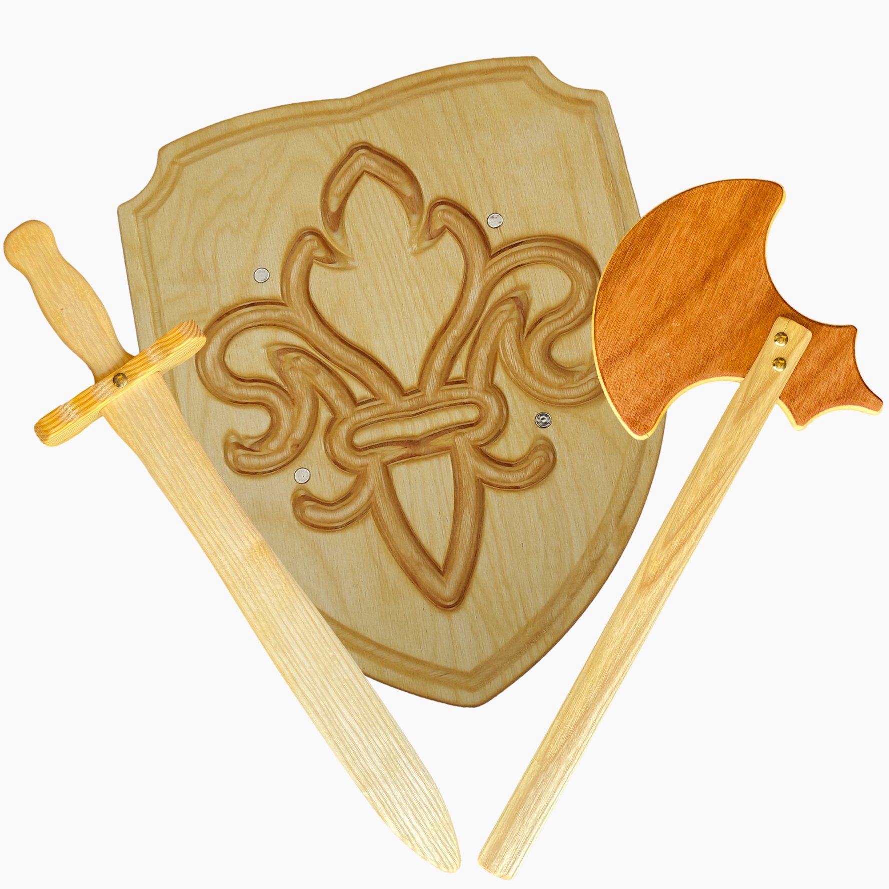 Madera Spielzeuge Spielzeug-Ritterset Ritter Set Schwert, Axt, Schild Lilie, (packung, 3-tlg., spar set), Die Grundausrüstung für alle kleinen Ritter.