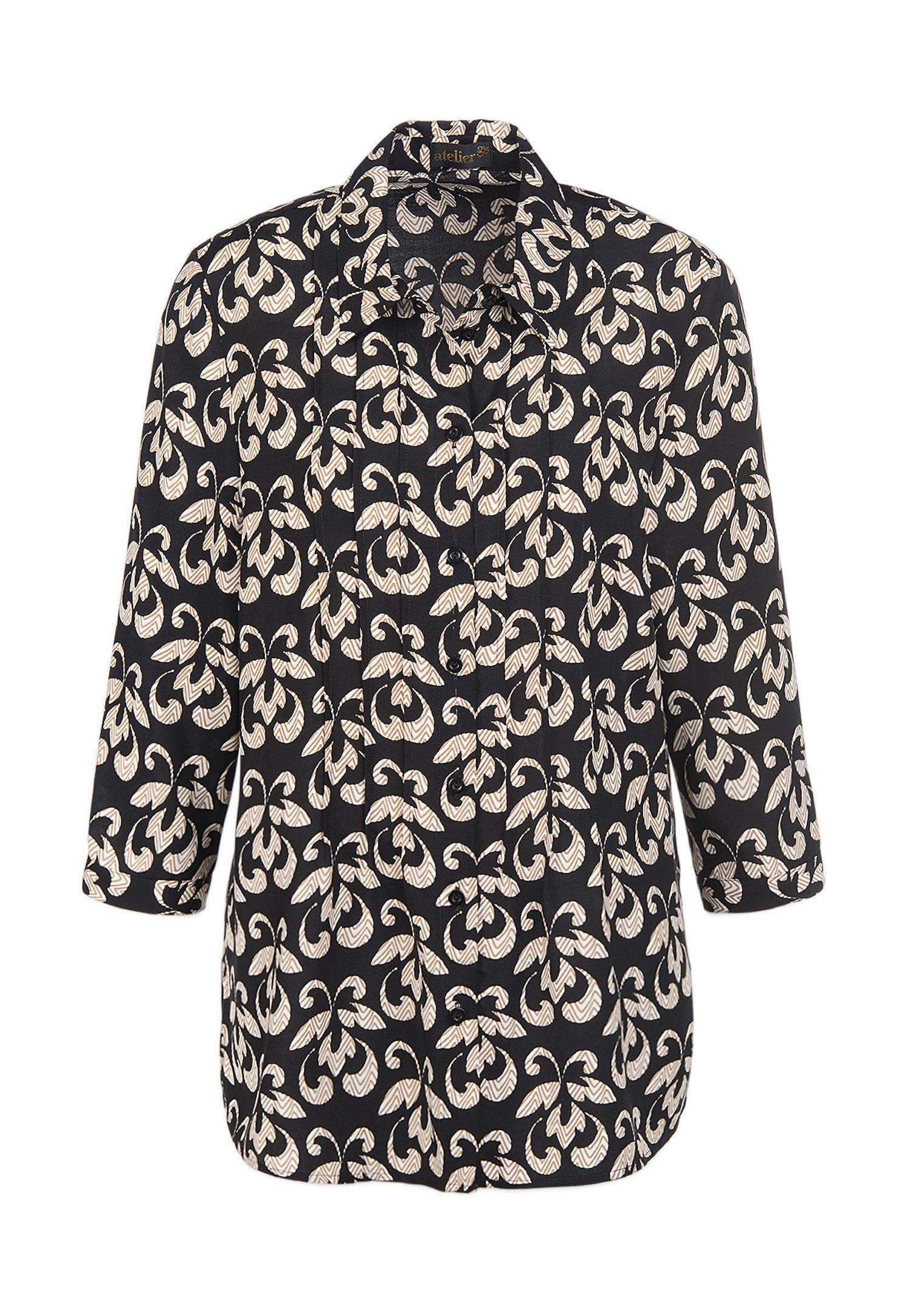 GOLDNER Druckbluse Kurzgröße: Druckbluse mit Ornament-Muster Viskosebluse mit Hemdkragen, Knopfleiste und 3/4-Ärmeln