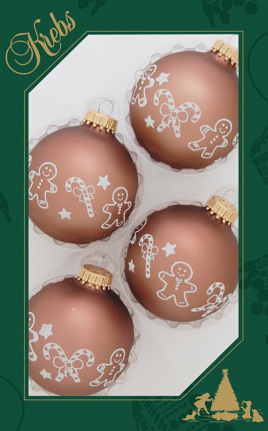 Christbaumkugeln mit Glas, Christbaumschmuck, Weihnachtsbaumkugel St), Glas Weihnachtsdeko, Krebs aus Lauscha CBK00046, (4 Weihnachts-Motiv Glas