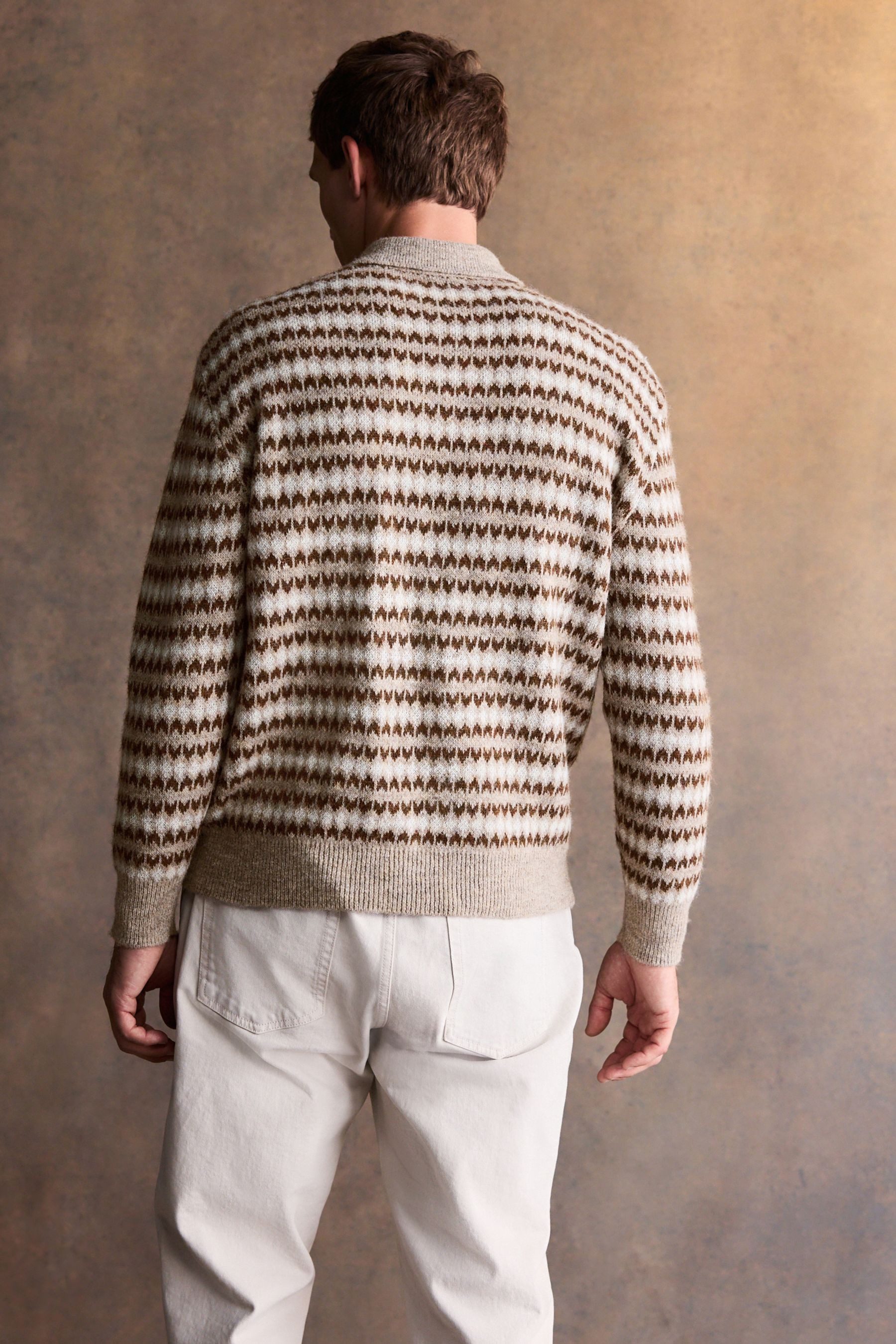 Next Langarm-Poloshirt Regular Fit Strick-Polohemd mit Fairisle-Muster (1-tlg)