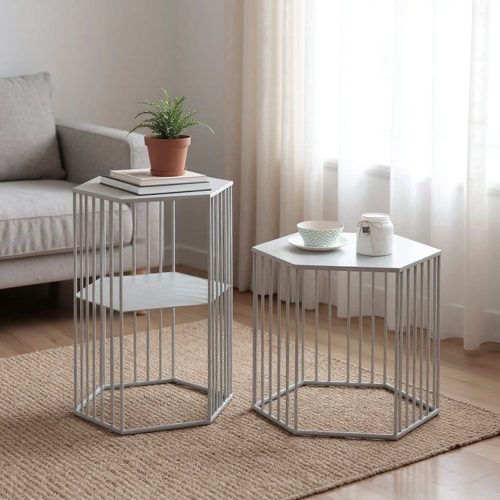 HAKU Beistelltisch Sofatisch, Wohnzimmertisch (Set, 2-St., 2er Set), sechseckig - aus Metall Grau B/T/H 38/33/55 und 42/37/45 cm