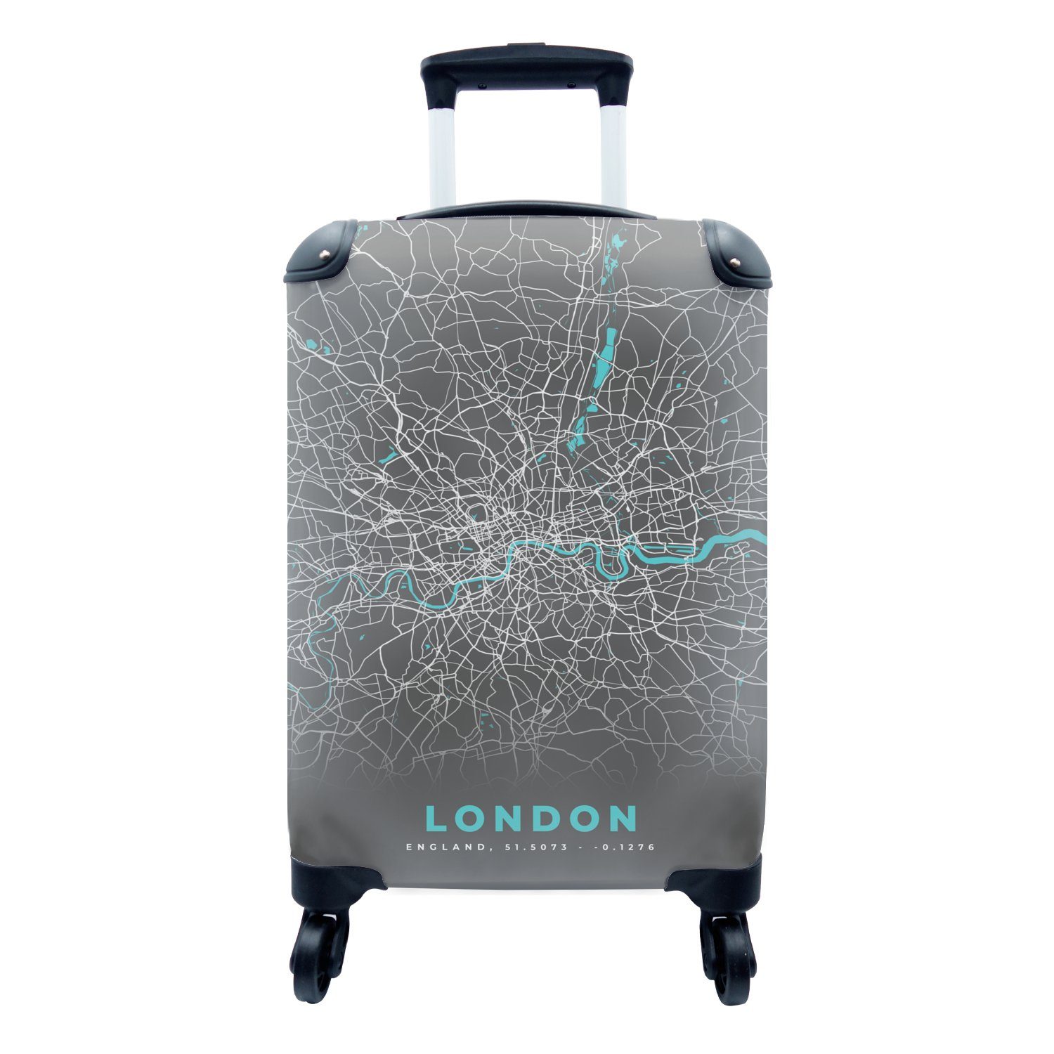 MuchoWow Handgepäckkoffer London - Stadtplan - Blau - Karte, 4 Rollen, Reisetasche mit rollen, Handgepäck für Ferien, Trolley, Reisekoffer