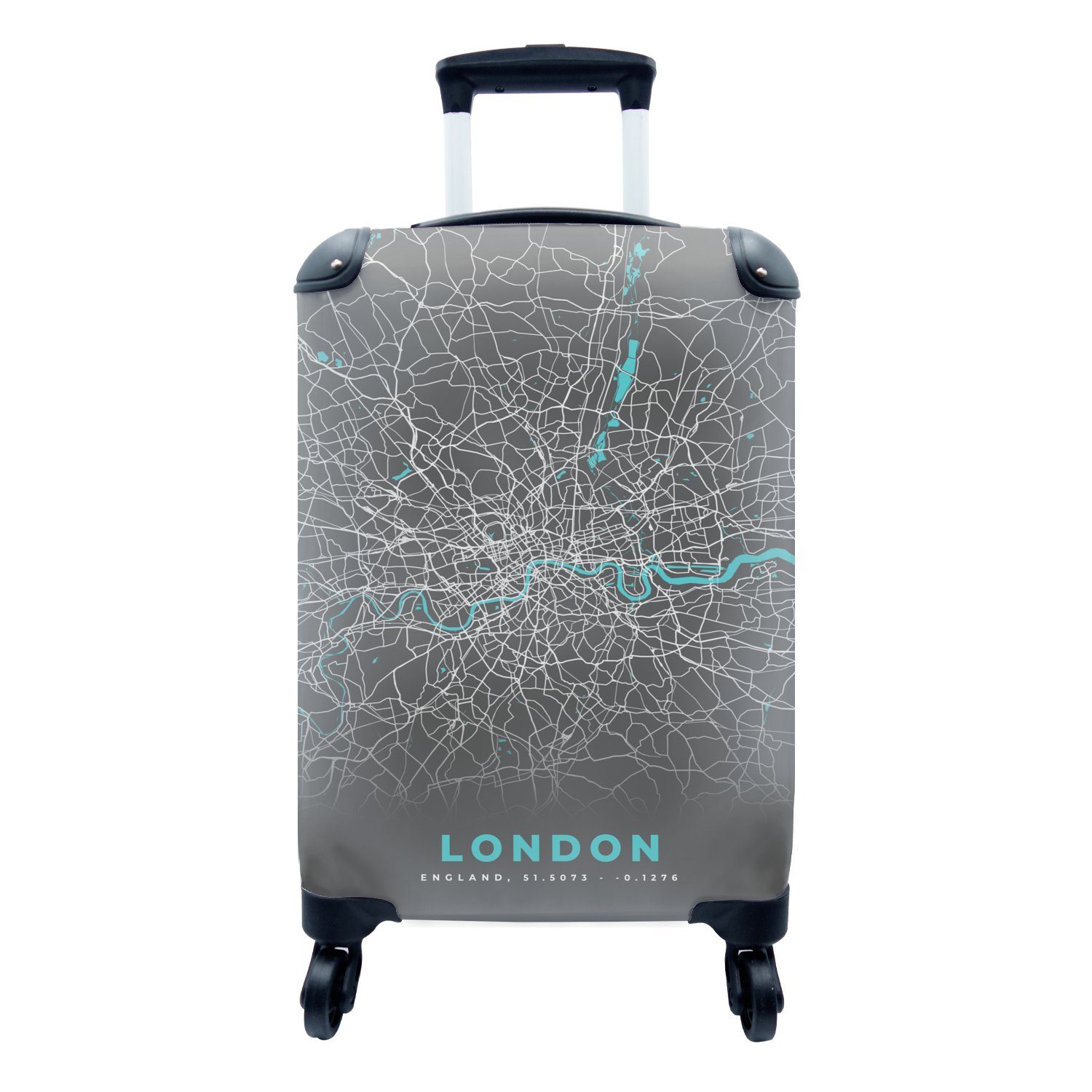 rollen, Handgepäck für Handgepäckkoffer Karte, Ferien, - Reisekoffer - London Blau mit Stadtplan Reisetasche MuchoWow - 4 Trolley, Rollen,