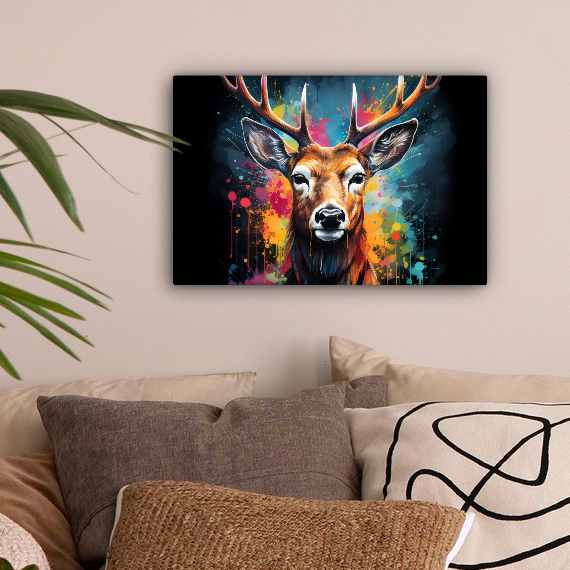 OneMillionCanvasses® Leinwandbild Hirsche - Graffiti - Tiere - Farben, Foto günstig online kaufen