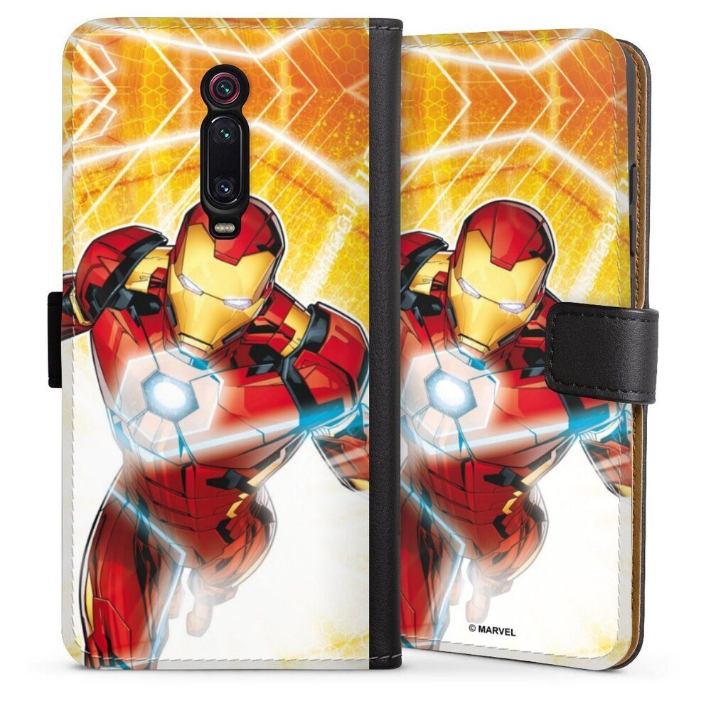 DeinDesign Handyhülle Iron Man on Fire, Xiaomi Mi 9T Pro Hülle Handy Flip Case Wallet Cover Handytasche Leder