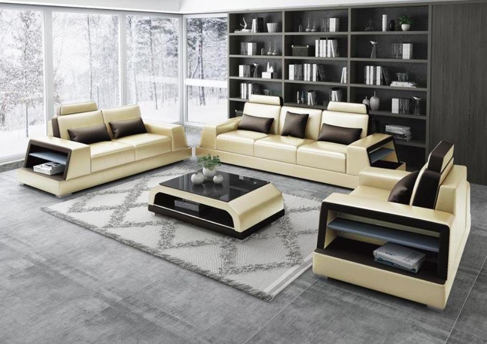 JVmoebel Sofa Moderne 3+2+1 Ledersofa Wohnlandschaft Made Beige-braune Neu, Europe in