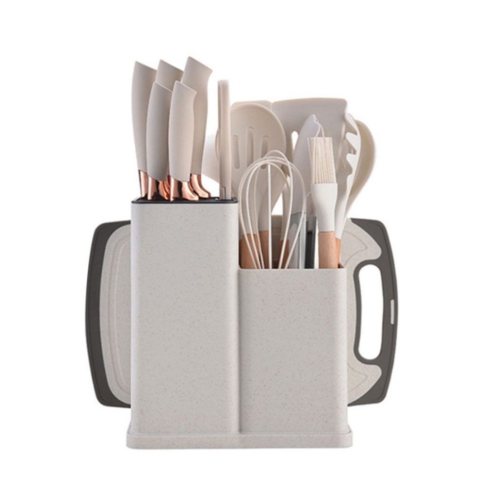 Fine Life Pro Kochbesteck-Set 19 -teiliges Silikon -Küchengeräteset mit Holzgriffen, (hitzebeständig, antihaftend und mit einem), tragbarem Aufbewahrungssystem - ideal für Kochbegeisterte.