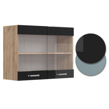 Vicco Glashängeschrank Küchenhängeschrank R-Line Goldkraft Schwarz Hochglanz 80 cm