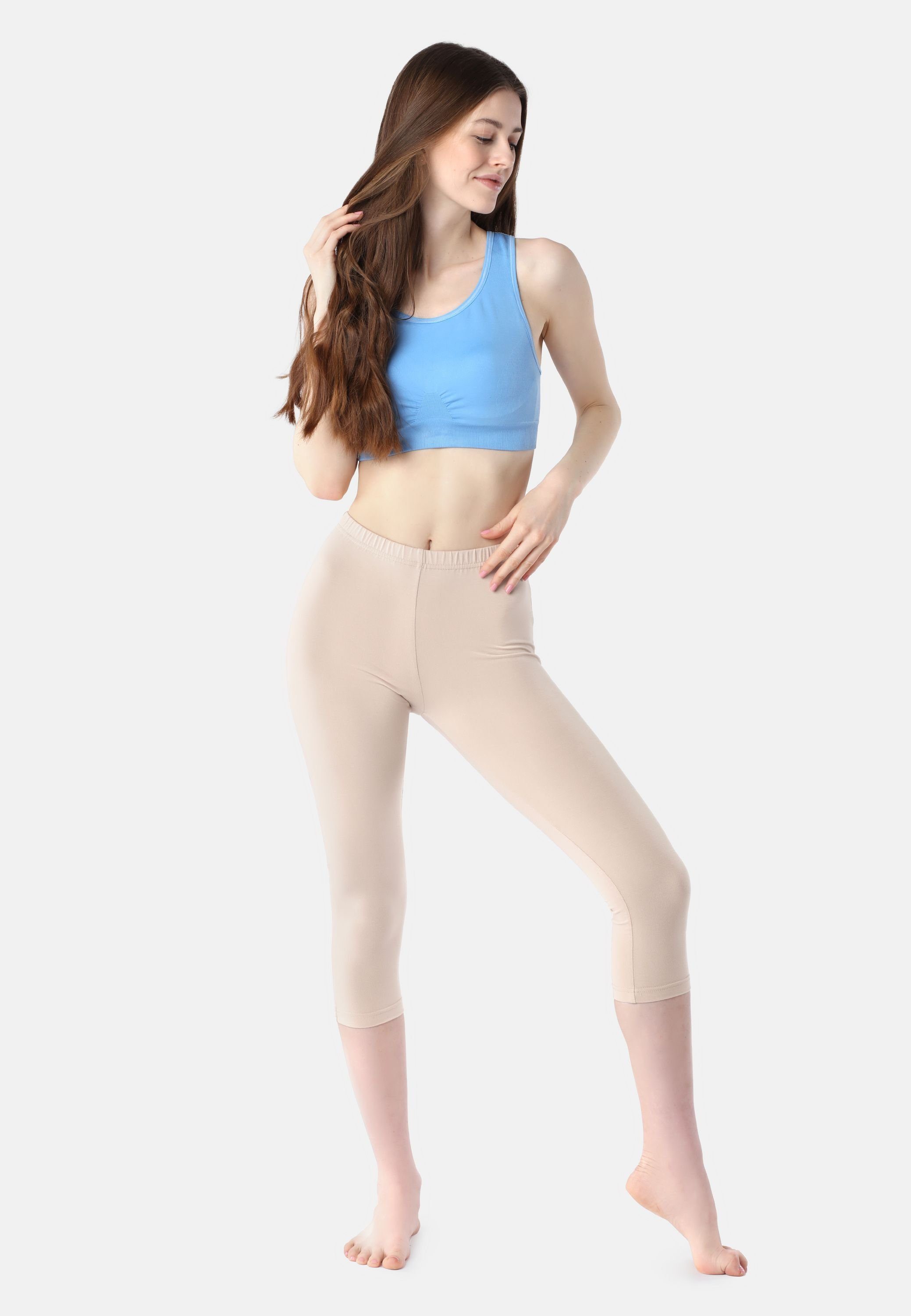 Damen Leggings Beige Viskose Leggings 3/4 BLV50-204 aus (1-tlg) elastischer Bellivalini Bund