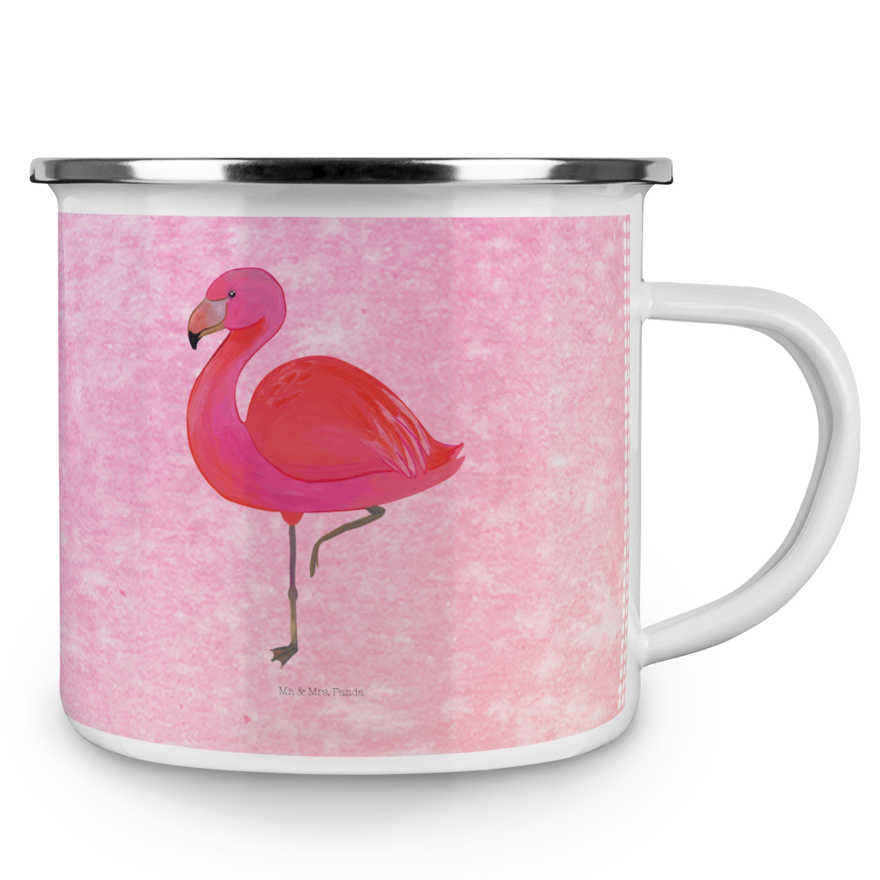 Mr. & Mrs. - Becher Flamingo - Panda Pink Outdoor, Emaille rosa, classic Blechtasse Geschenk, Aquarell