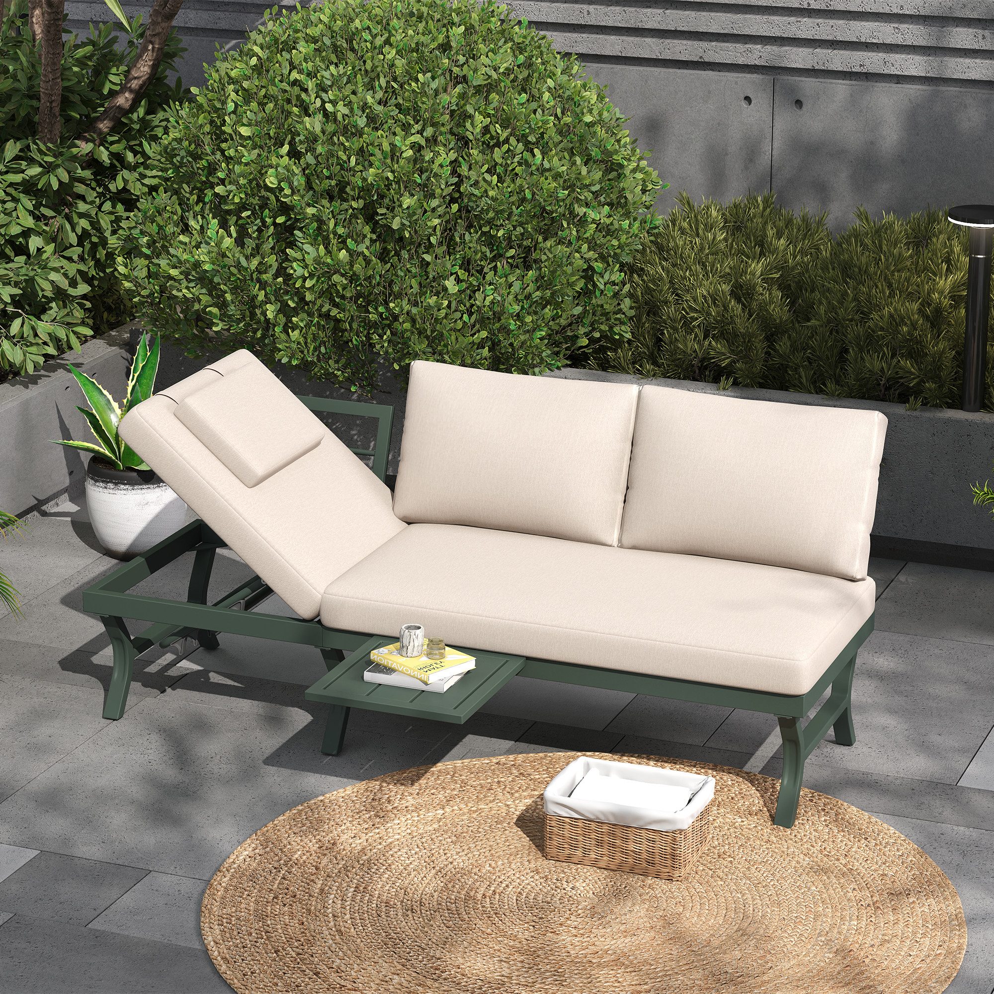 Flieks Gartenliege, 3-Sitzer-Sofa Gartenmöbel mit 5-stufiger Neigungsfunktion (bis 55)