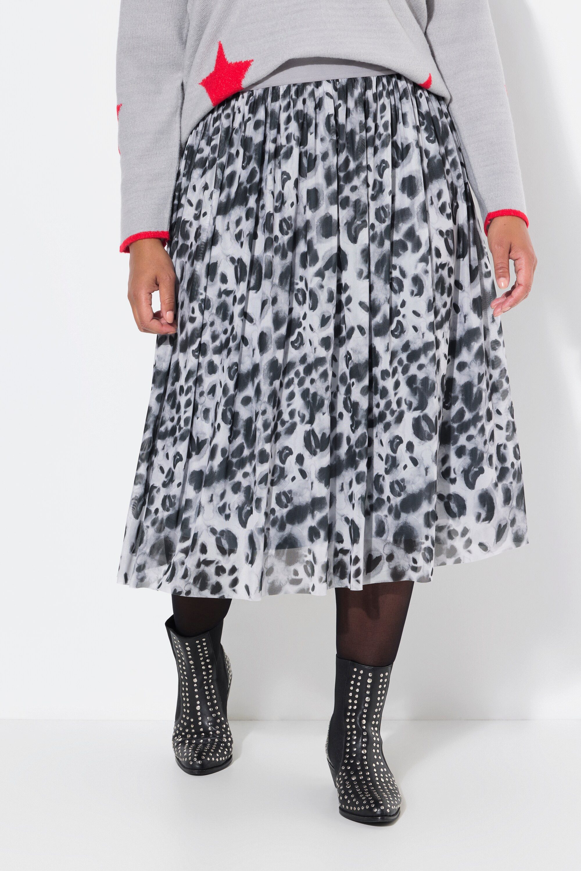 Angel of Style Plisseerock Meshrock gerade Animal-Muster Elastikbund