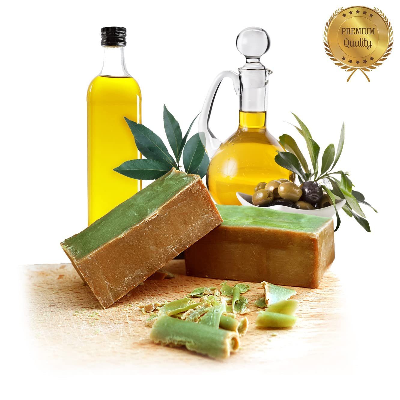 palmölfrei, 5% Rohseife Olivenöl Lorbeeröl Seife Traditionelle Naturseife - Olivenölseife 2-tlg. X & Handgemachte 95% - - [2 Goldolive® Aleppo 200g] - Goldolive & vegan