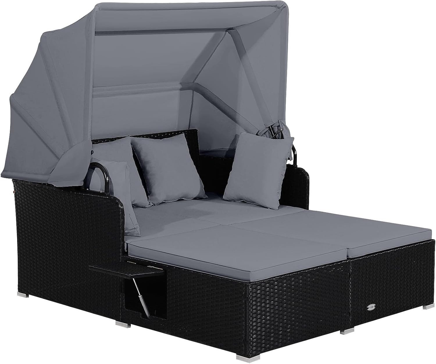 COSTWAY Loungebett, Rattan, 2-Personen, mit einziehbarem Sonnendach, Kissen