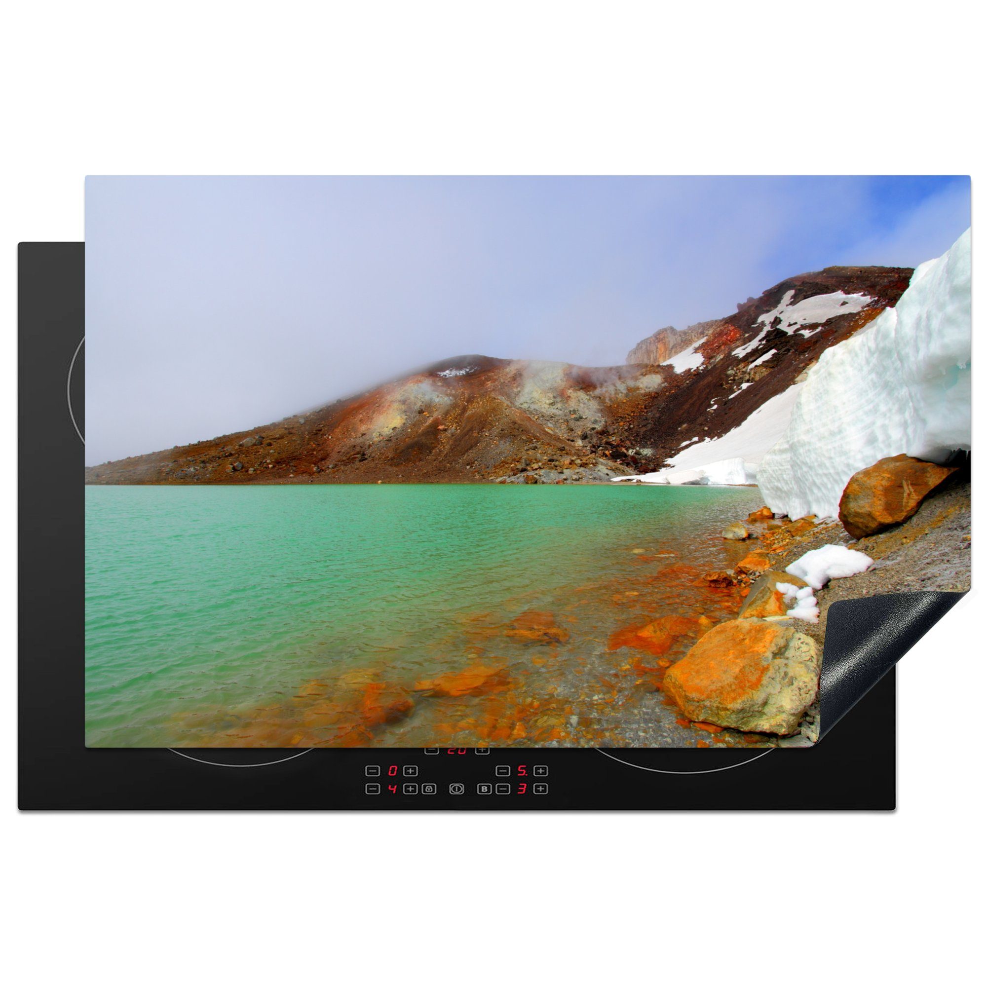 MuchoWow Herdblende-/Abdeckplatte Grüner See im Tongariro-Nationalpark in Ozeanien, Vinyl, (1 tlg), 81x52 cm, Induktionskochfeld Schutz für die küche, Ceranfeldabdeckung