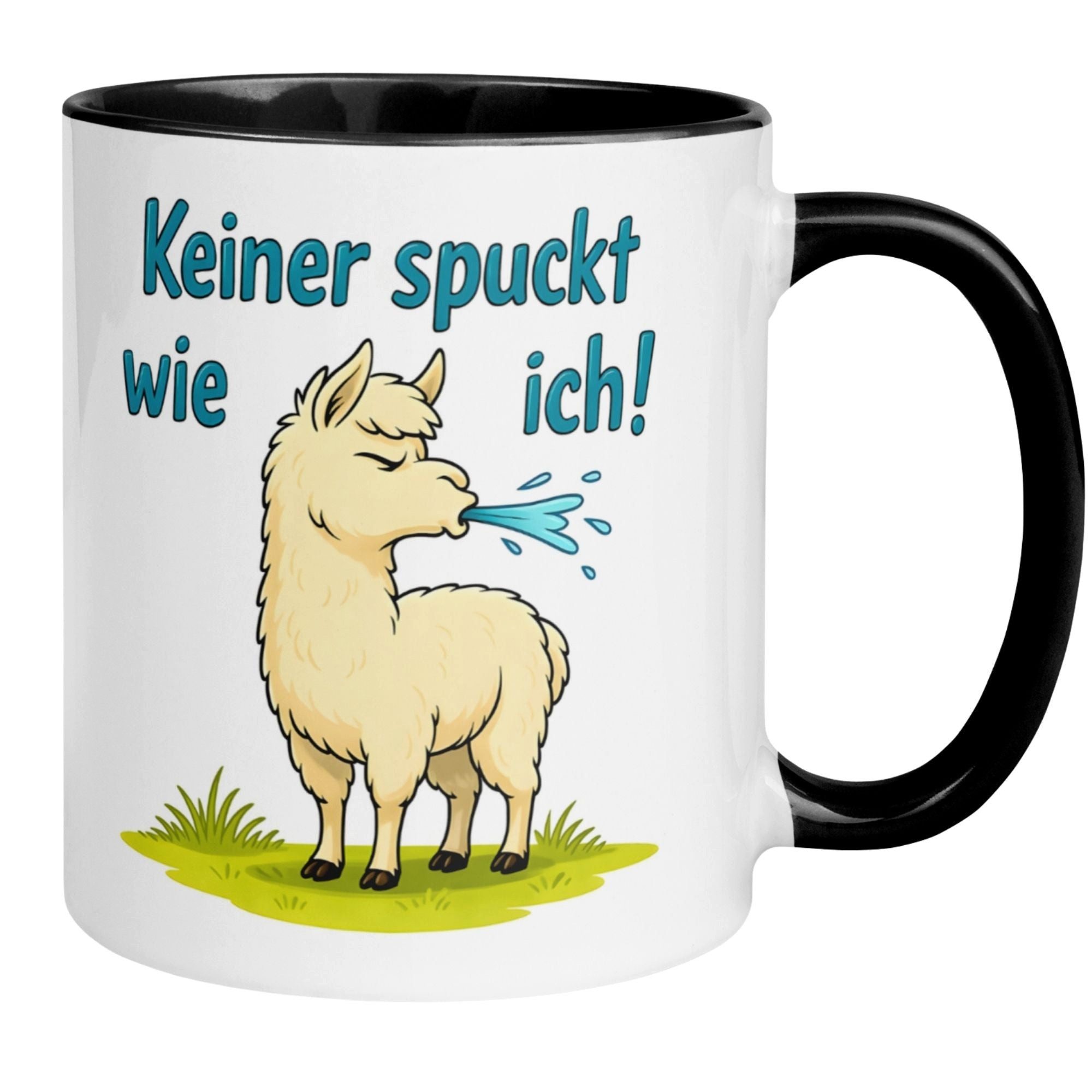 Momentals Tasse Lama – „Keiner spuckt wie ich“ – lustiger Lama Geschenk Becher, Gratis Versand · Links-&Rechtshänder · Spülmaschinenfest