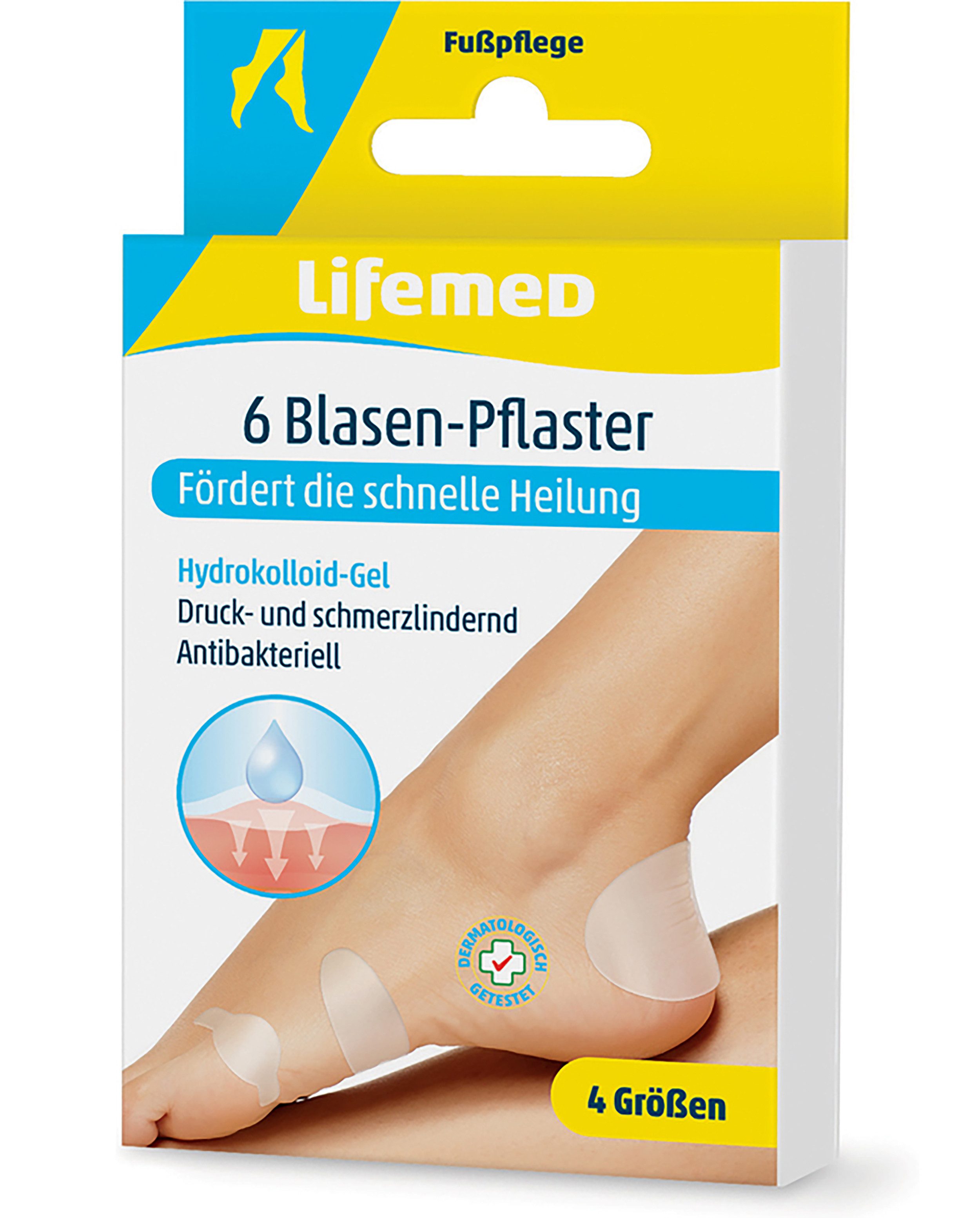 LifeMed Blasenpflaster 6x BLASEN-PFLASTER mit Hydrokolloid-Gel 4-Größen Fersenpflaster 09 (6 St), Druckstellen Kissen Druck Blasenpflaster