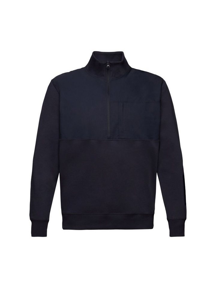 Esprit Sweatshirt Troyer-Sweatshirt aus Materialmix (1-tlg), Tasche mit  Reißverschluss auf der linken Brust