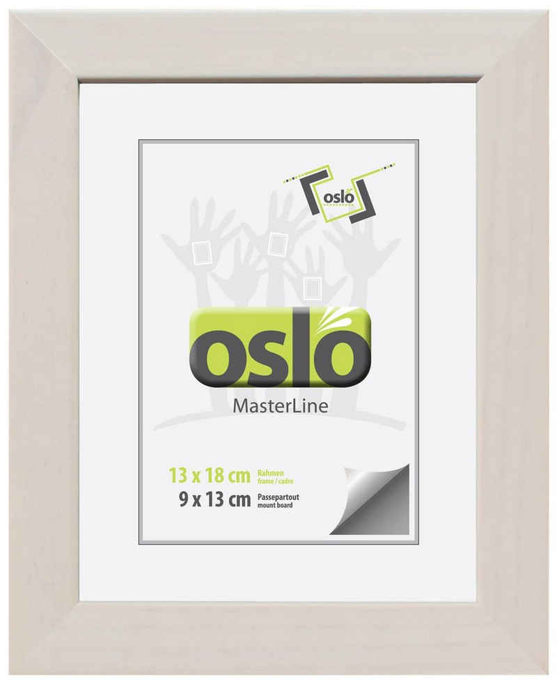 Oslo MasterLine Einzelrahmen Bilderrahmen 13 x 18 cm Holz massiv mit Glasscheibe und Aufsteller, Echtholzrahmen weiß gekalkt FSC-zertifiziert