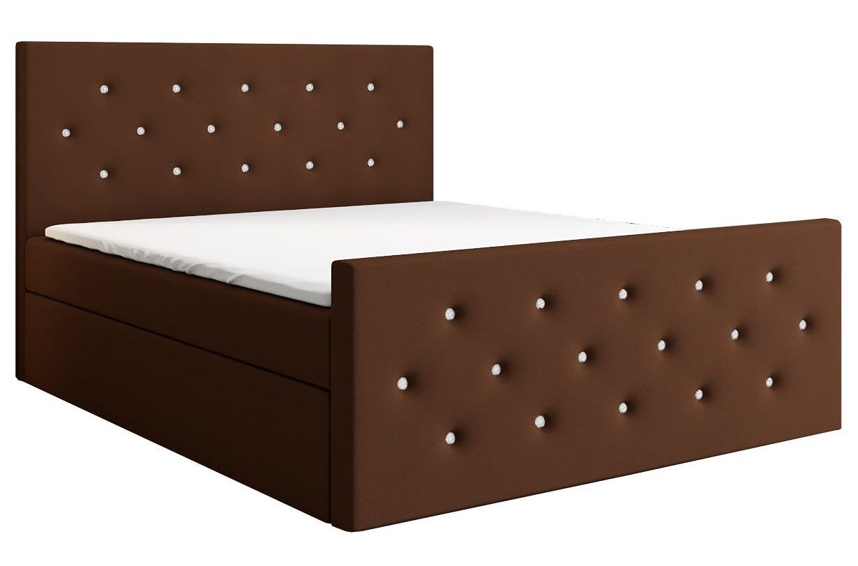 A&J MöbelLand GmbH Boxspringbett REINN mit Kristallknöpfen verziert. (Boxspringbett mit Bettkasten und gepolstertem Kopfteil.Inclusive Topper !, TOP ANGEBOT), Länge 216 cm Höhe 106 cm