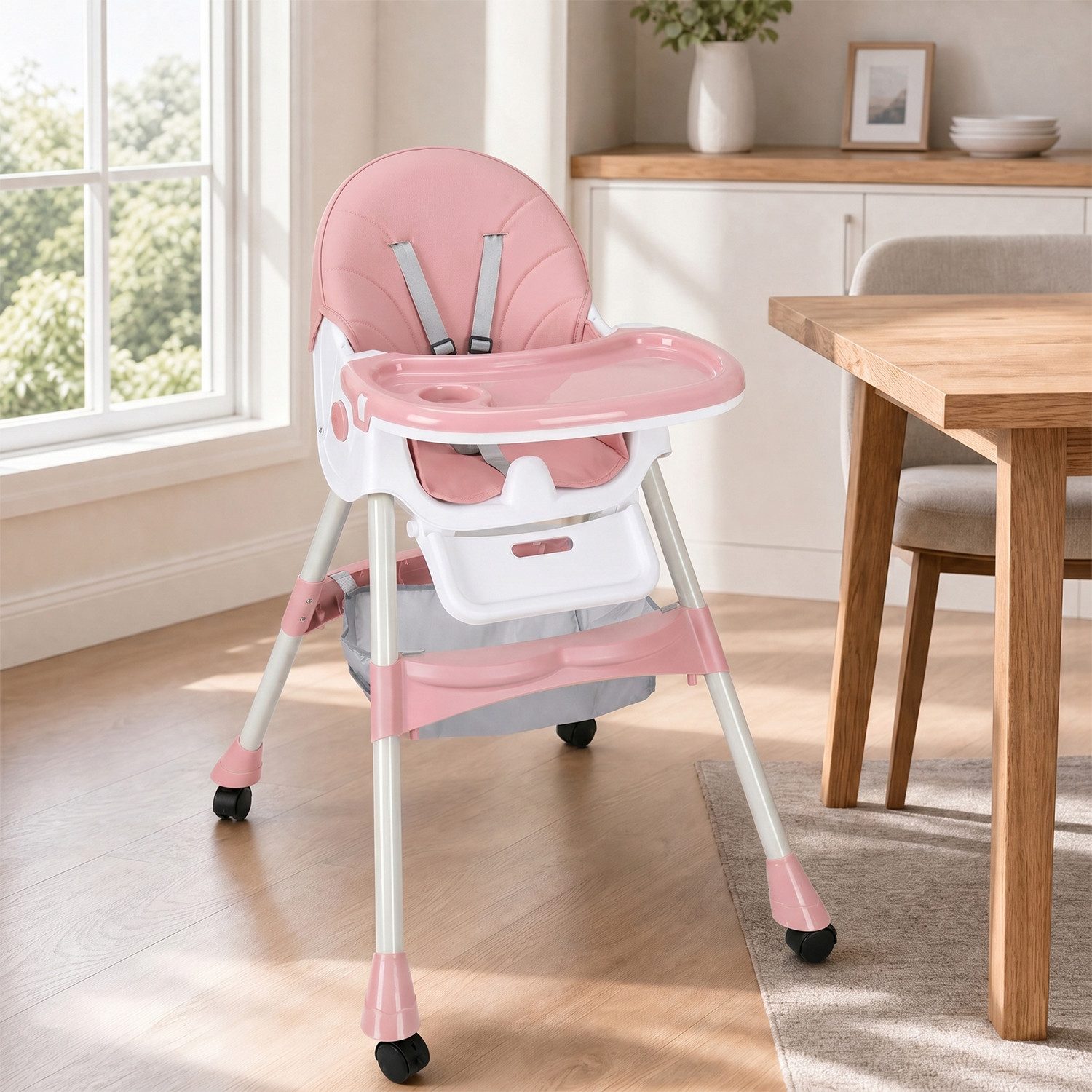 oyajia Kinderstuhl Kinderklappstuhl, Kinder-Esstuhl​, 3 in 1 Babystuhl, Kombiessstuhl (Babystuhl mit Tablett und 5-Punkt-Gurt, Fußstütze, Einfach zu Reinigen), Baby Wippe, ab 6 Monaten bis 3 Jahren