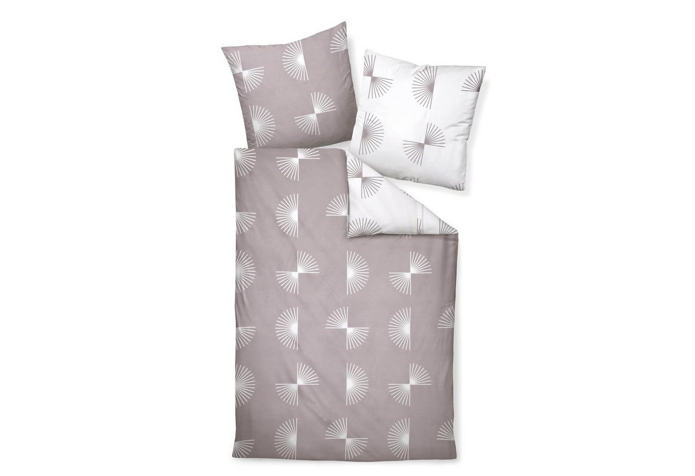 Janine Bettwäsche J.D. 87073 07 taupe, Mako-Satin, 2 teilig, gefächerte Viertelkreise, geometrisch