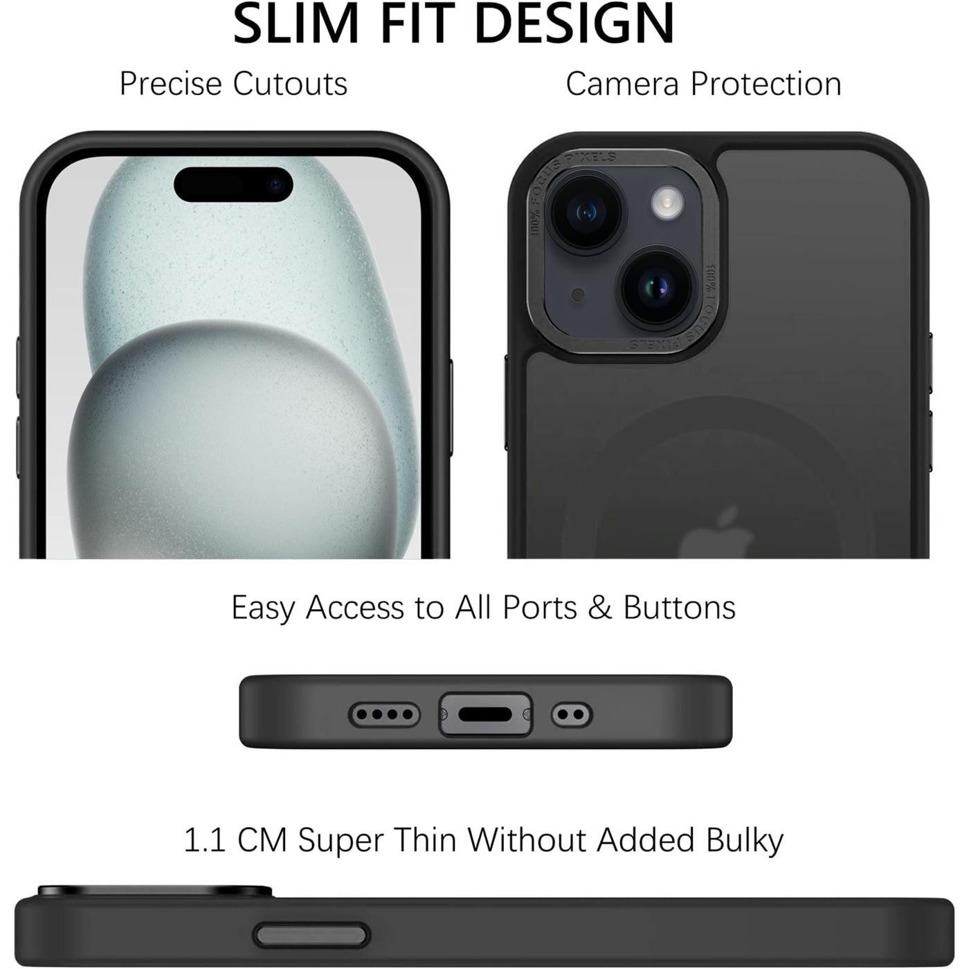 CoolGadget Handyhülle Magnet Hülle für iPhone 15 Schutzhülle mit Metall Kamerarahmen 6,1 Zoll, magnetisches Schutzcase Matt Stoßfest kompatibel mit Magsafe Zubehör