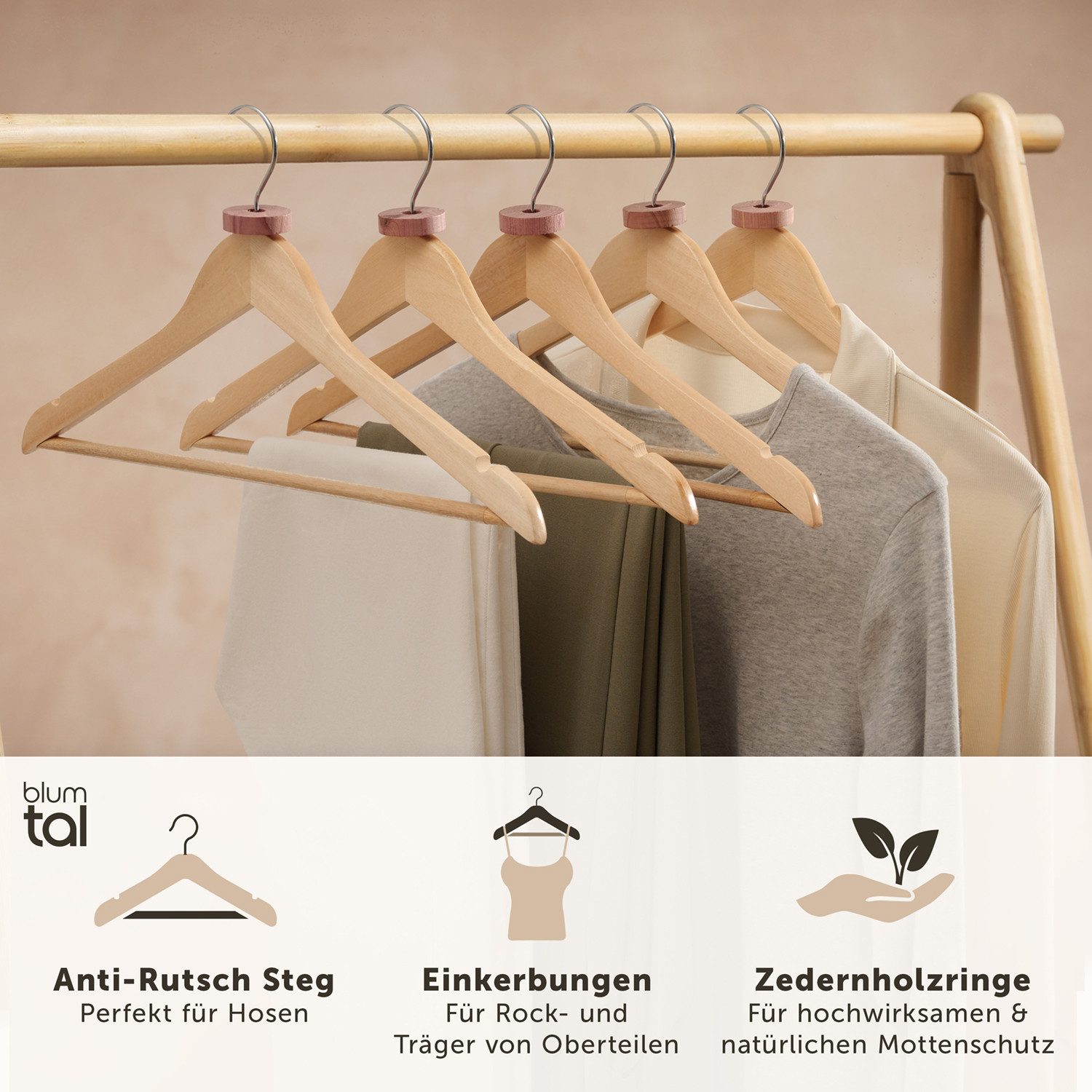 Blumtal Kleiderbügel Kleiderbügel Holz mit 360° drehbarem Metallhaken, (30- günstig online kaufen