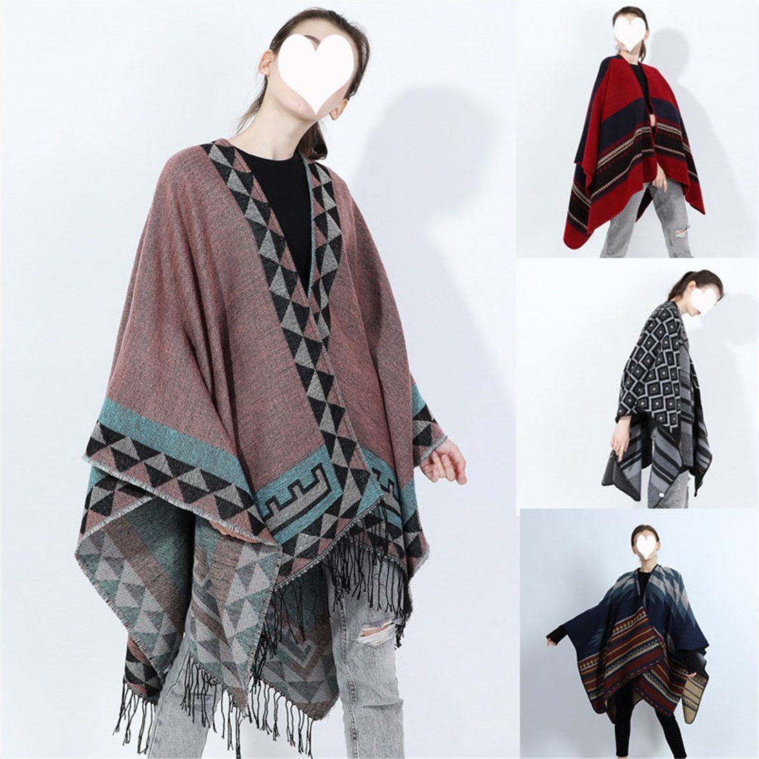 DÖRÖY Vintage Umhang, Strickjacke Modeschal Damen Shawl Schal Winter modische warme