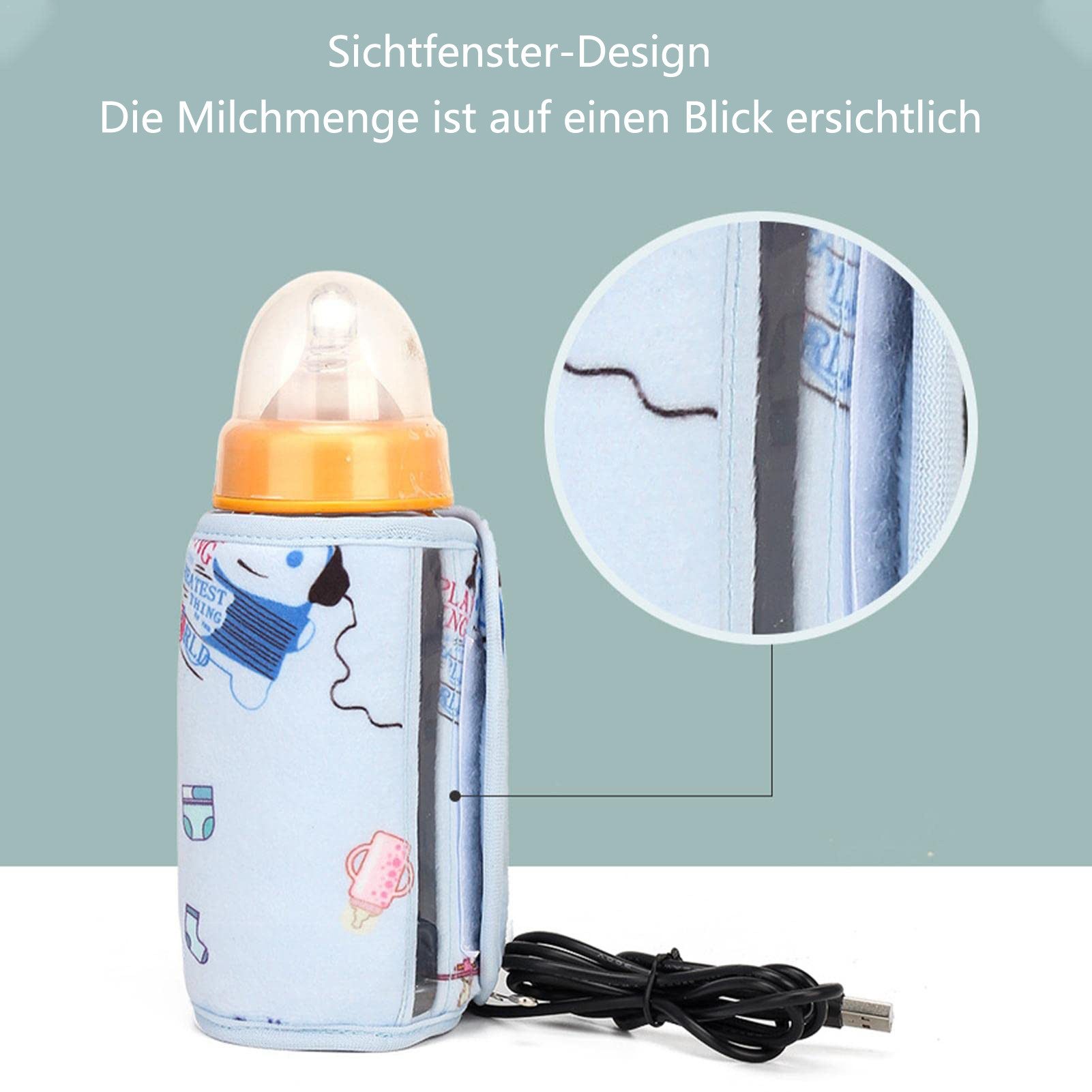 Coonoor Flaschenwärmer Tragbarer Babykostwärmer USB Schnell-Flaschenwärmer für alle Flaschen, mit Genaue Einstellbare Temperatur Babyflaschenwärmer