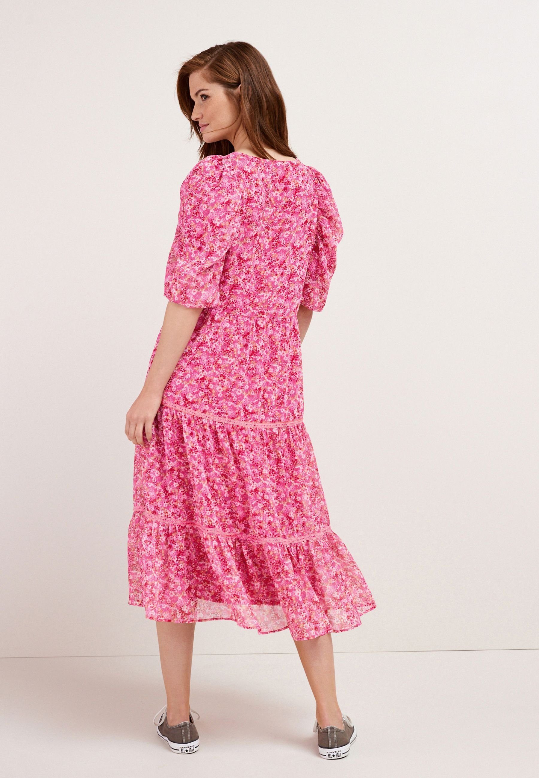 Kleid Gestuftes (1-tlg) Next mit Druckkleid Print Pink