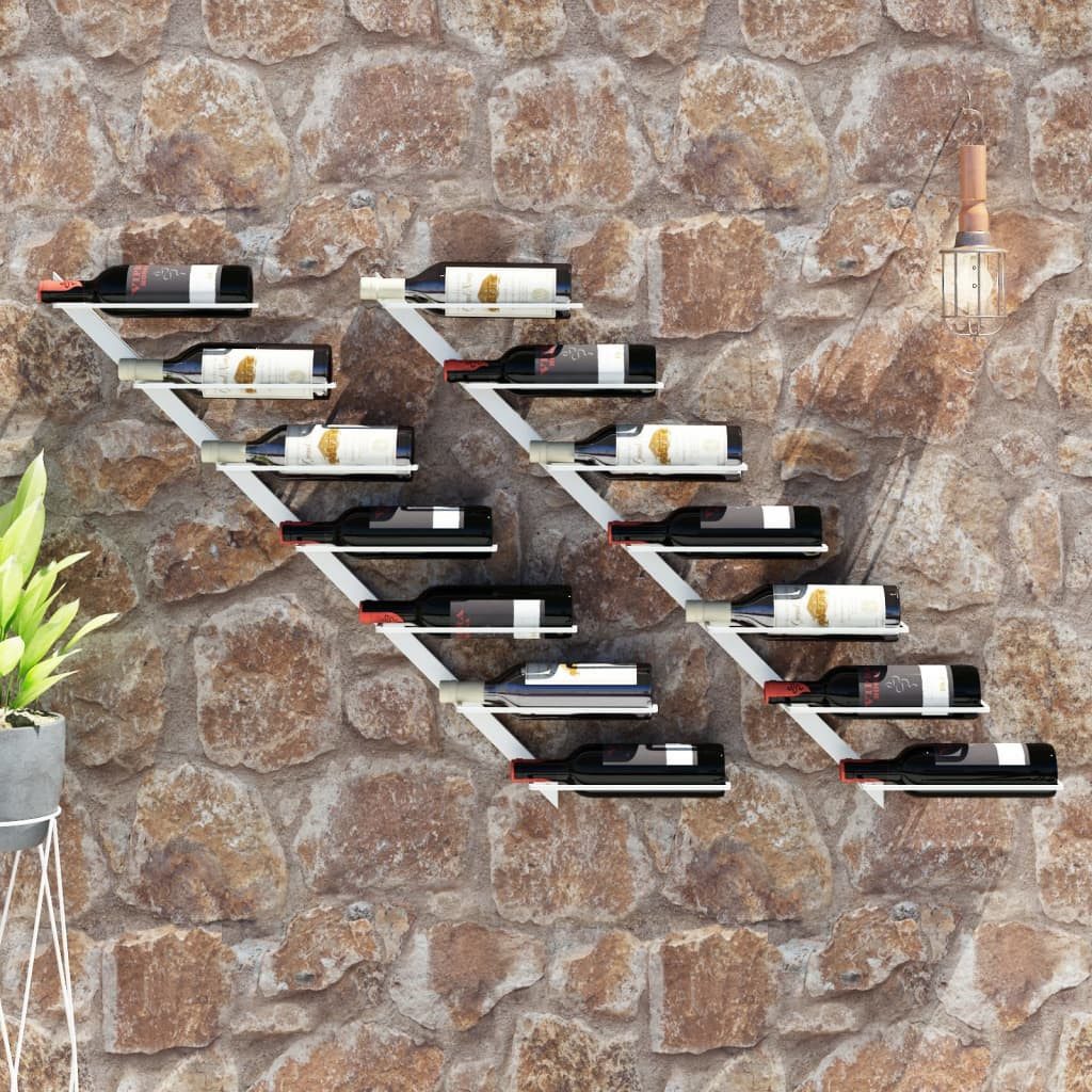 vidaXL Weinregal NA Wand-Weinregale für 7 Flaschen 2 Stk Weiß Metall