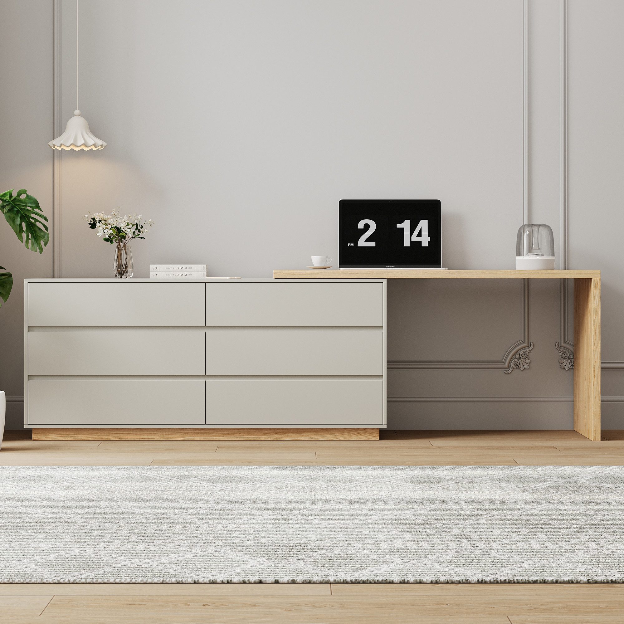 oleyluckidea Schreibtisch L-förmiger Schreibtisch mit 6 Schubladen, verstellbar, Holz (ein Tisch), Breite 140 cm
