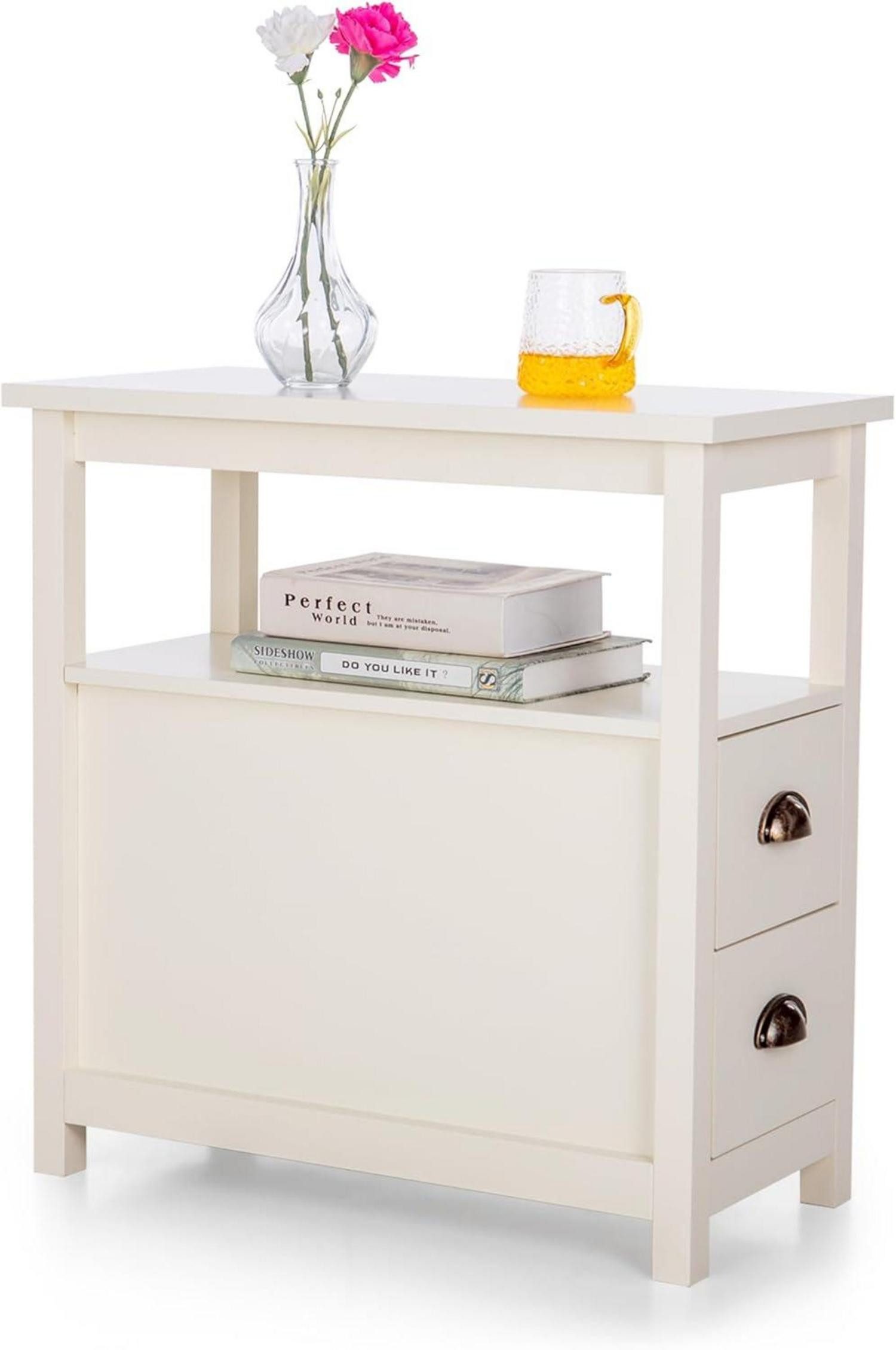 Nachttisch Beistelltisch schmaler Nachttisch mit 2 Schubladen Sofatisch