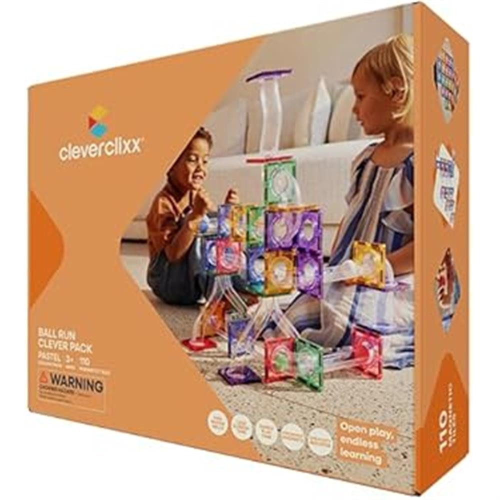 Cleverclixx Cleverclixx Kugelbahn-Bausatz Clever Pastellfarben 110 Teile Magnetspielbausteine, langlebiges Magnetspielzeug, robuste Bauweise, erweiterbare Sets