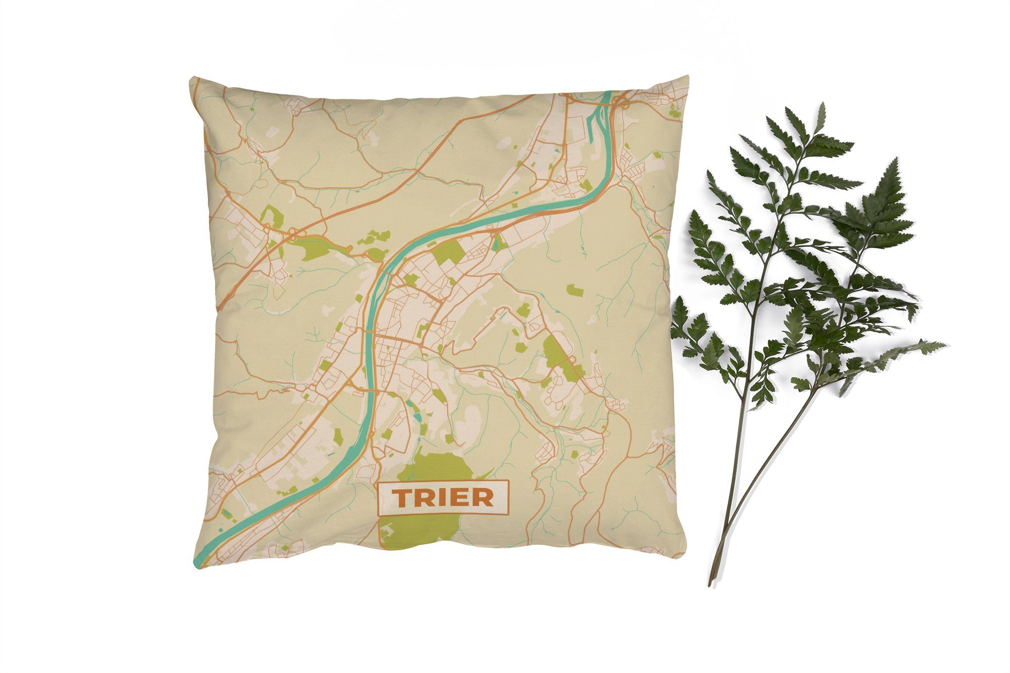 Trier Sofakissen - Zierkissen mit Dekokissen - - Wohzimmer, Jahrgang Schlafzimmer, Karte Deko, Füllung für MuchoWow Stadtplan,