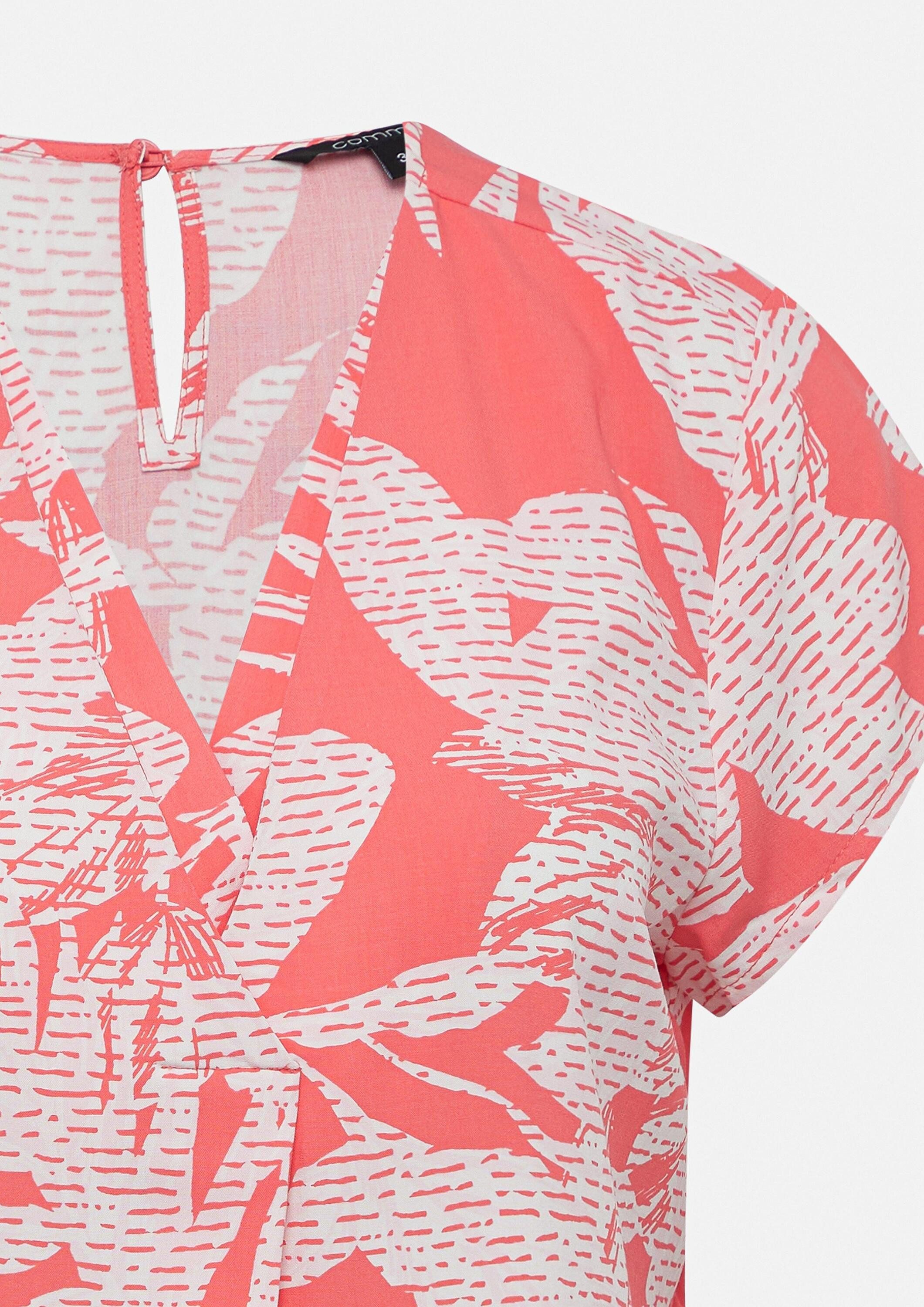 comma Kurzarmbluse Bluse Kurzarmbluse mit V-Ausschnitt und All-over-Print
