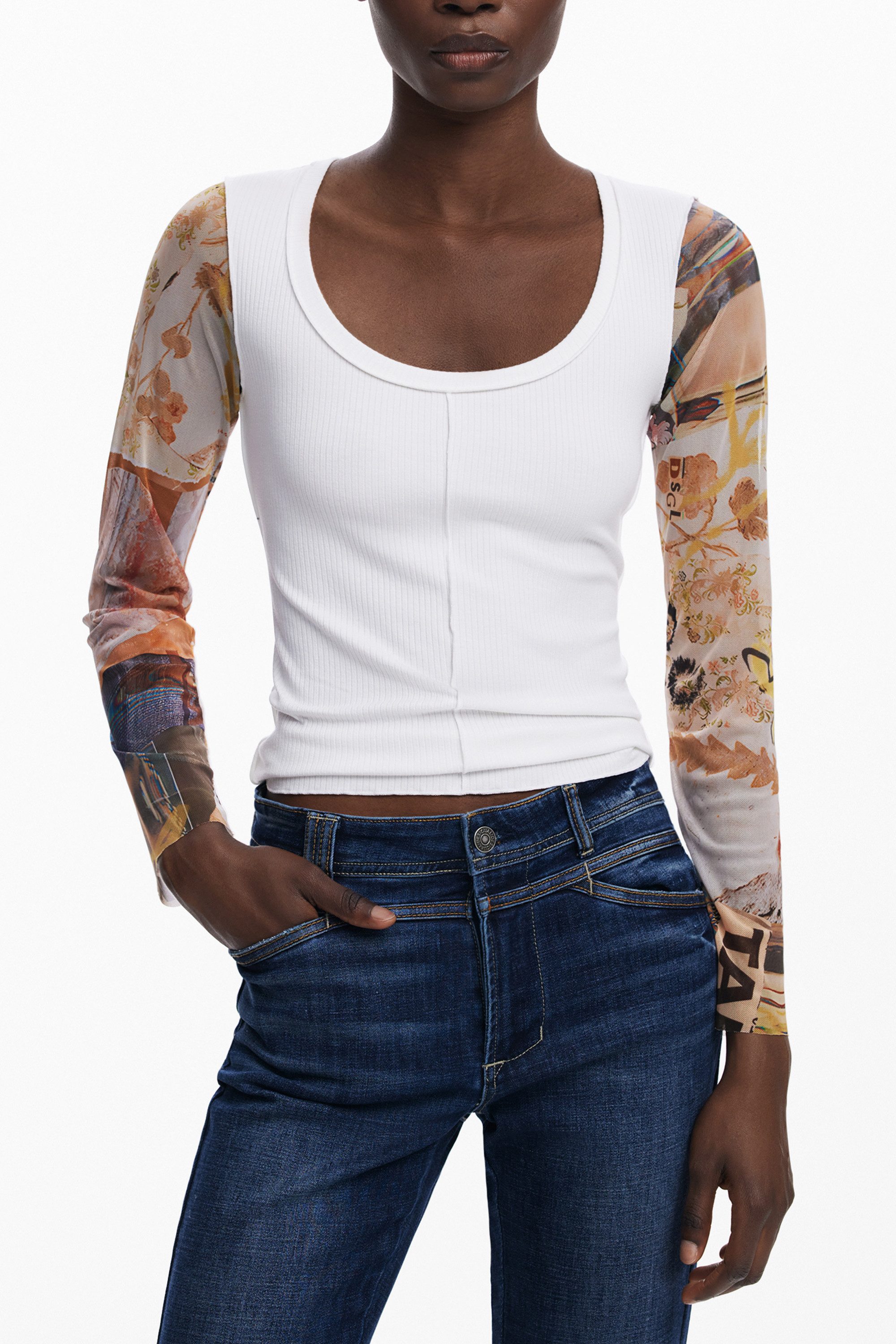 Desigual Strickpullover Stylischer Damenpullover: Weißes Langarmshirt günstig online kaufen