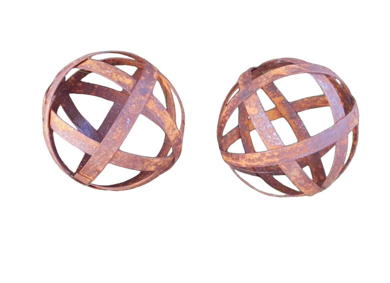 Deko-Impression Dekokugel Zwei Kugeln Dekokugeln aus Flacheisen Gitterkugeln Rostfarben je 10cm (2 St)
