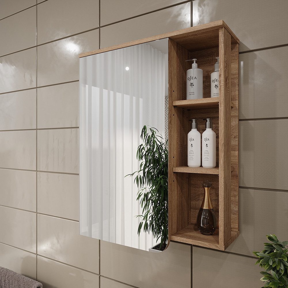 Vicco Badezimmerspiegelschrank Karen, Sonoma/Weiß/Weiß, 60 x 75 cm (1-St)