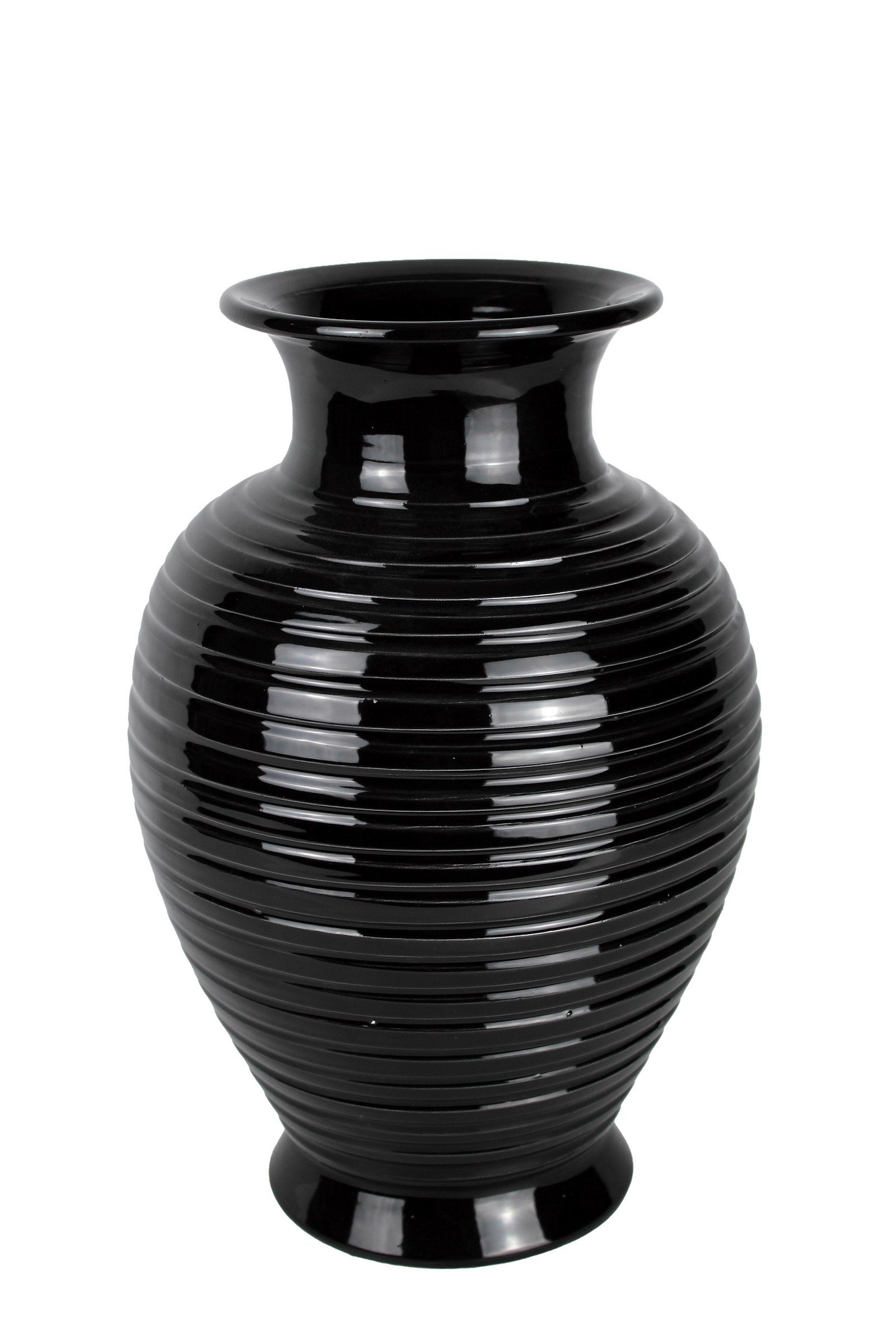 Signature Home Collection Dekovase Vase Keramik schwarz 36 cm mit Ringmuster (1 Stück, 1 Keramikvase), Handgefertigte Keramik aus Italien