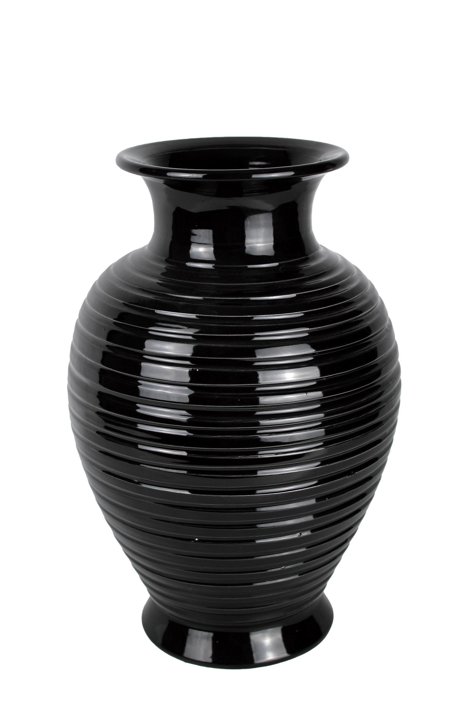 Dekovase Vase Keramik schwarz 36 cm mit Ringmuster