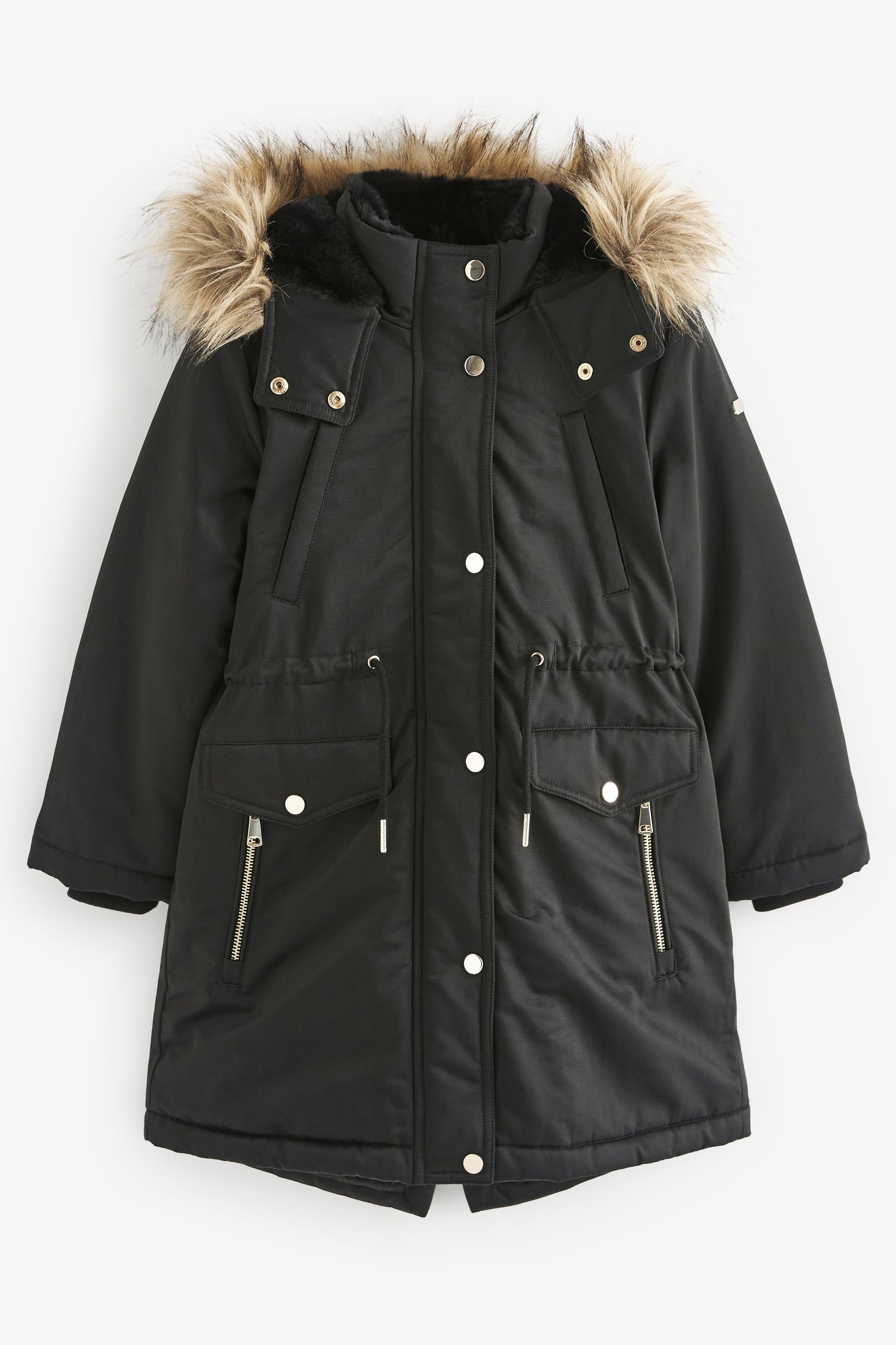 Next Parka Spritzwasserabweisender Parka mit Kunstfellbesatz (1-St) Black